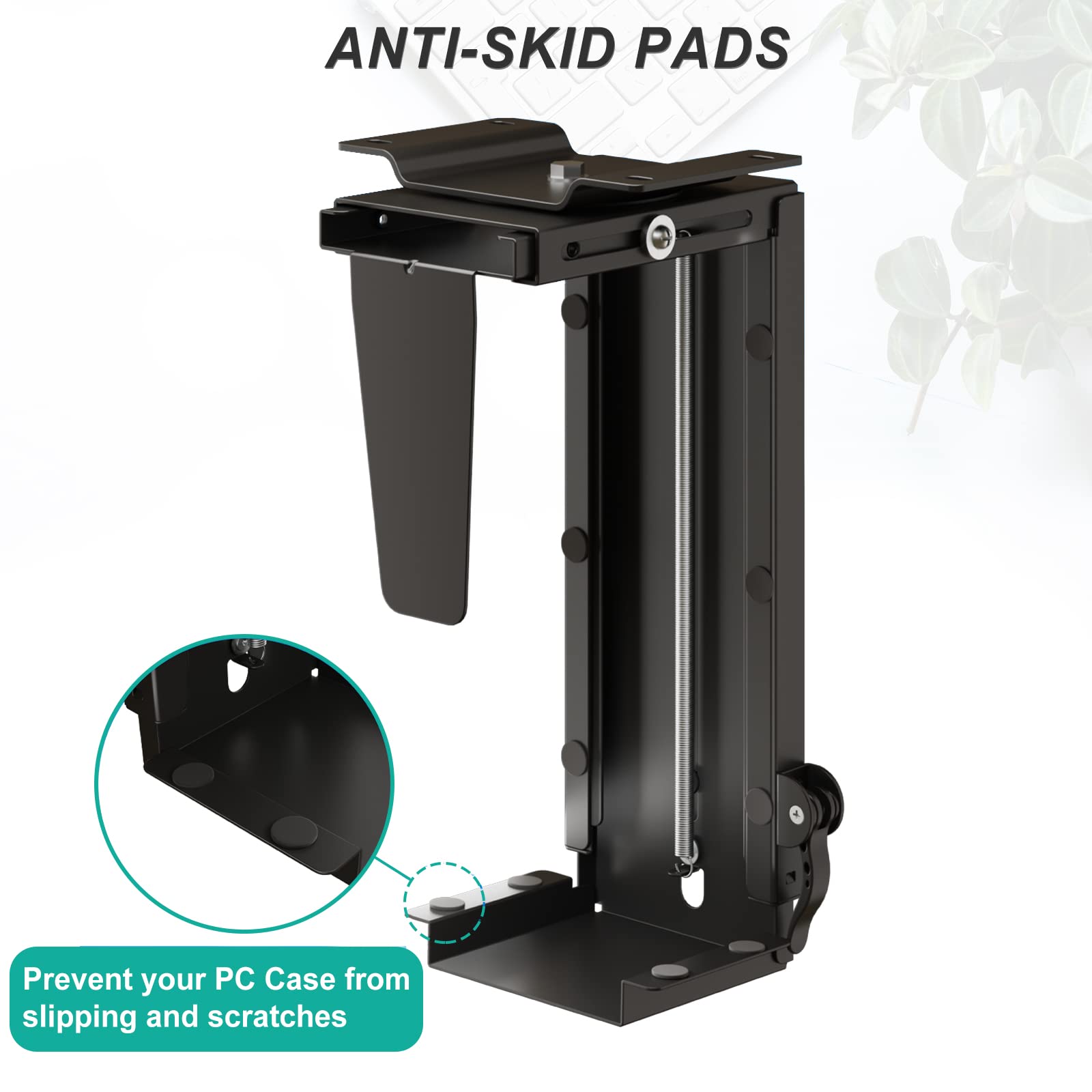 WALI Under Desk Computer Mount - Adjustable PC Case Holder with 360° Swivel & Secure Lock System (PCH001, Black) | Perfect for Home Office & Gaming Setup Space Saving Solution