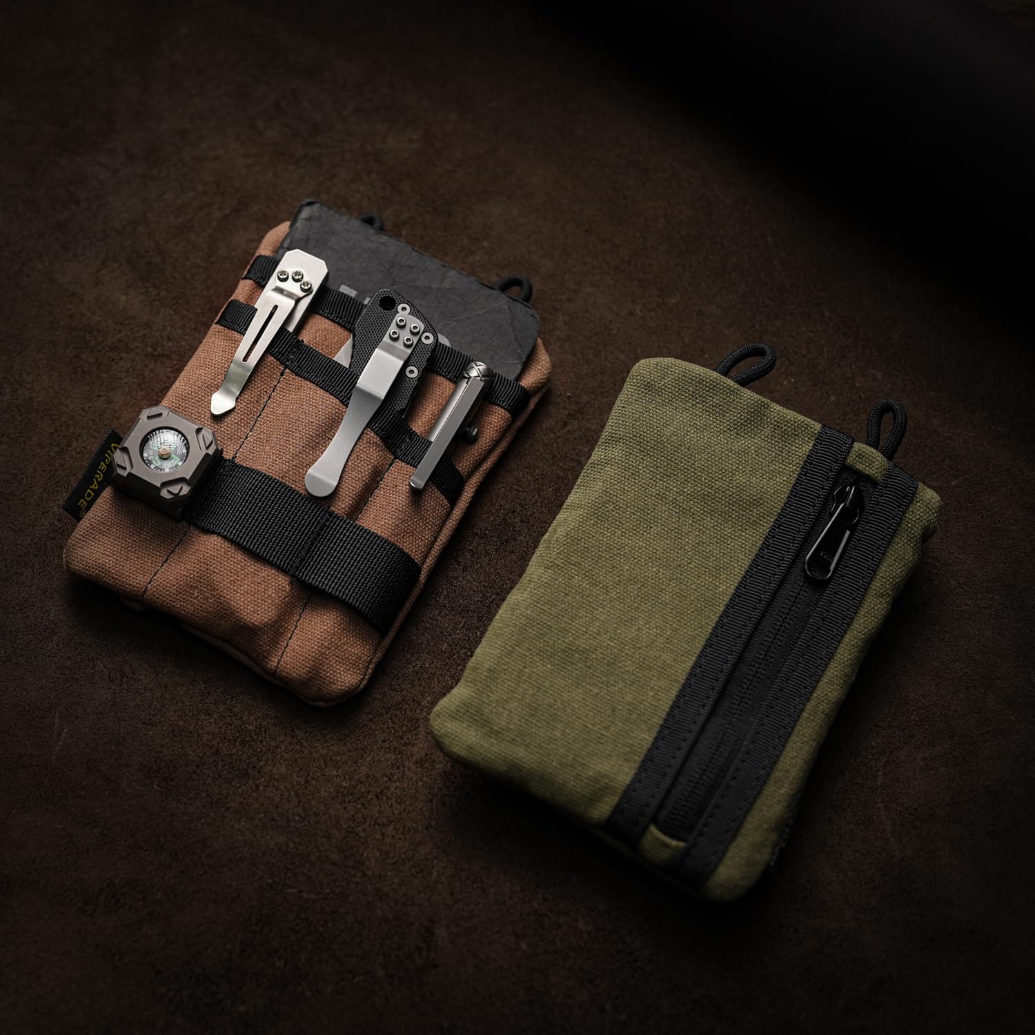 Viperade VE1-OW Waxed Canvas EDC Pouch Organizer for Men - 3 Tool Slots & Zipper Pocket - Perfect for Everyday Carry Gear, Tactical Accessories & Outdoor Adventures