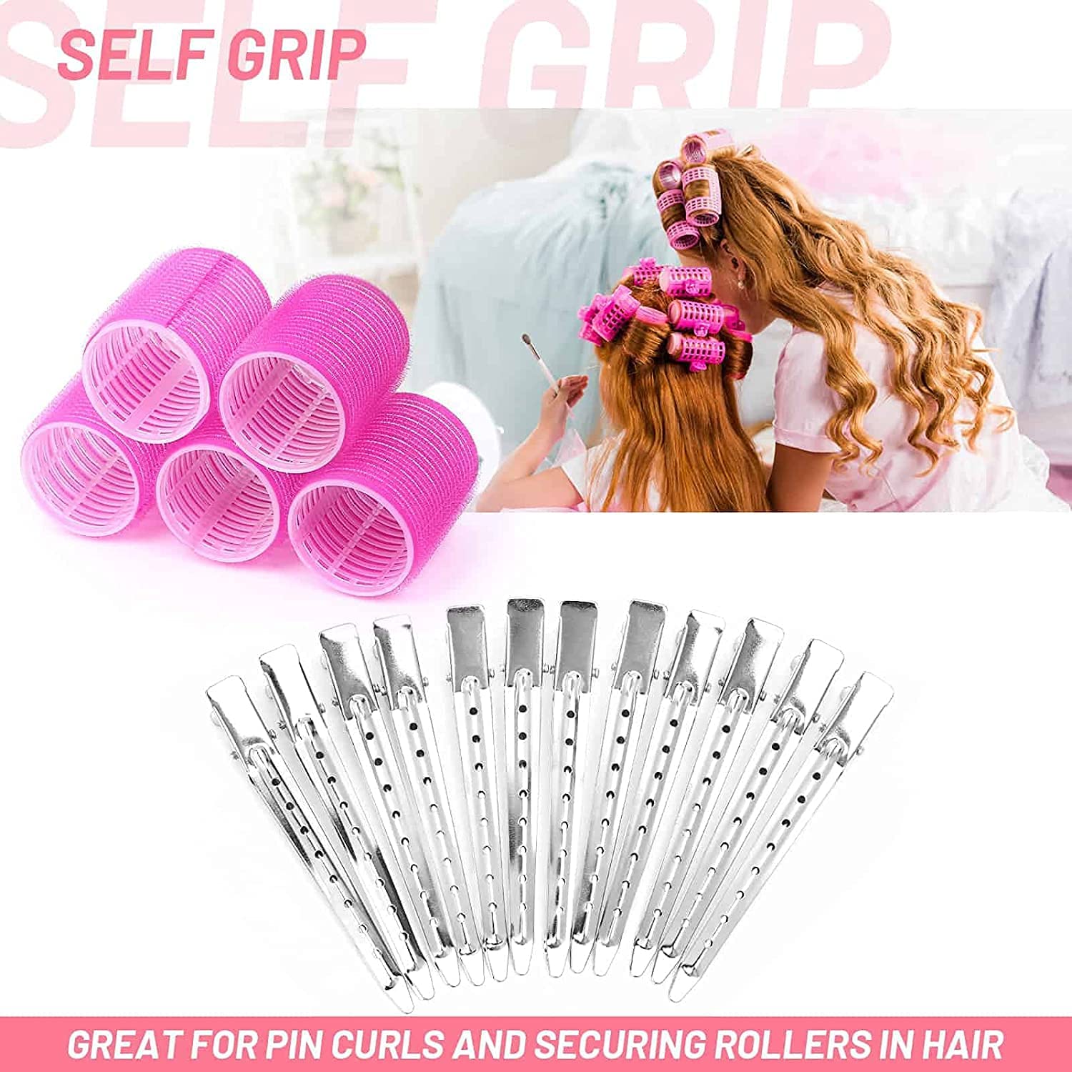 APOEM 6Pcs Jumbo Self-Grip Hair Rollers Set - Stainless Steel Curling Rods for Long & Thick Hair - Salon-Quality At-Home Styling (Perfect for Parties, Weddings & Daily Volume)
