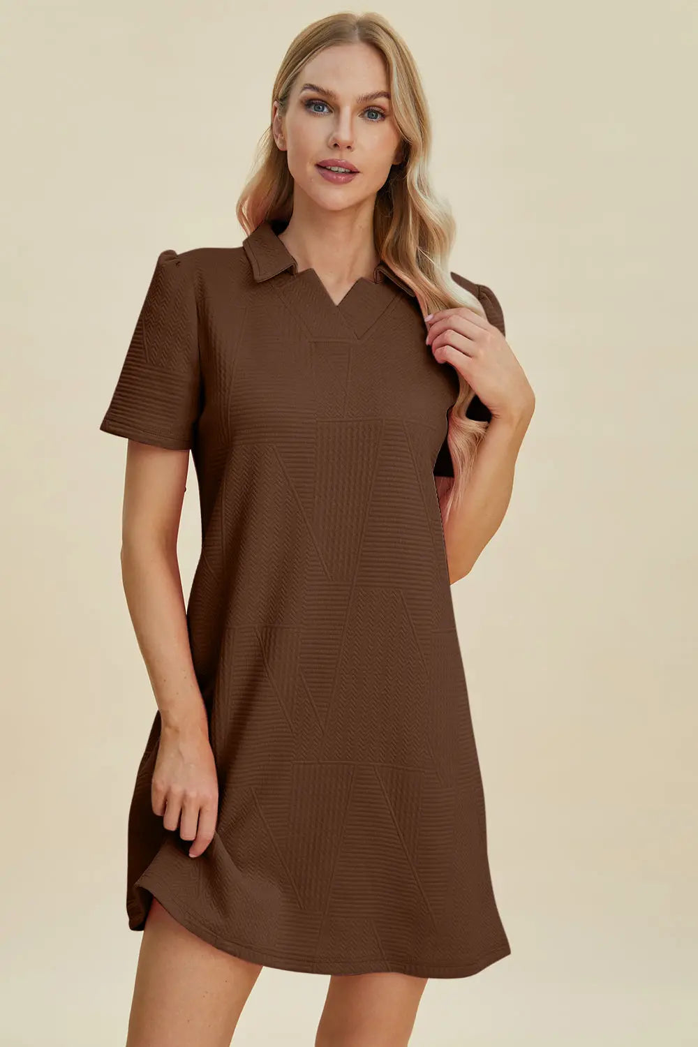 Double Take Full Size Textured Short Sleeve Dress for Women - Casual Summer Flowy Dress for Beach, Vacation & Everyday Wear