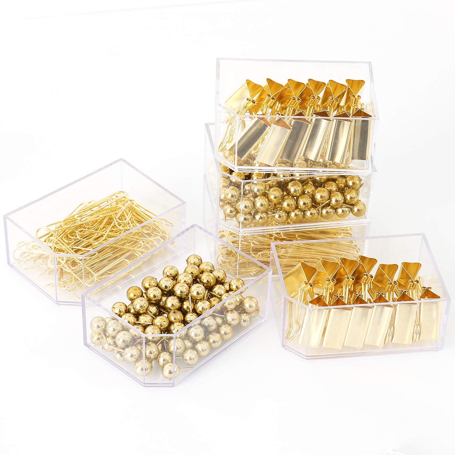 182pcs Gold Binder Clips Set - Large Paper Clips, Binder Clips & Push Pins - Premium Office Supplies for Women - Desk Organizer Accessories for Home Office, School & Workplace