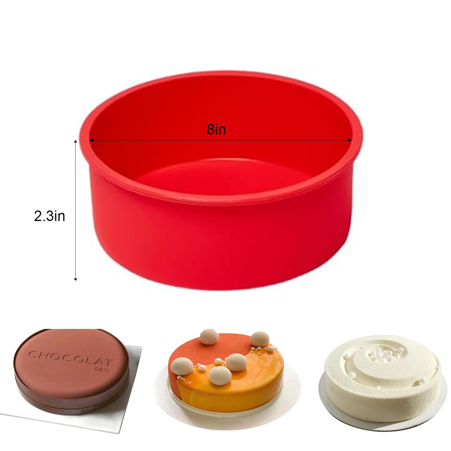 8 Inch Silicone Cake Pans (3 Pack) - Non-Stick Round Baking Molds for Layer Cake, Cheesecake & Chocolate - Perfect for Birthday, Wedding & Holiday Baking