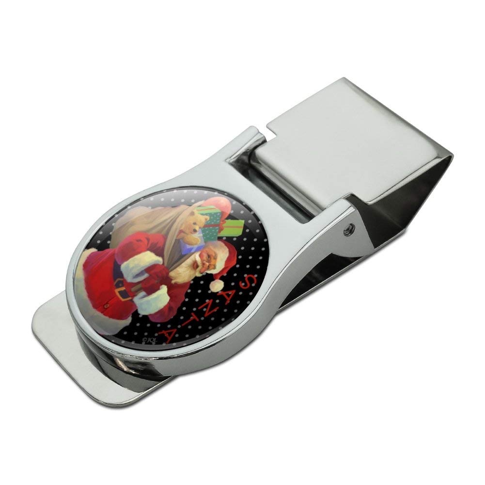 Christmas Santa Sack Money Clip - Chrome Plated Metal Money Clip with Holiday Graphic - Perfect for Gifts, Stocking Stuffers & Cash Storage
