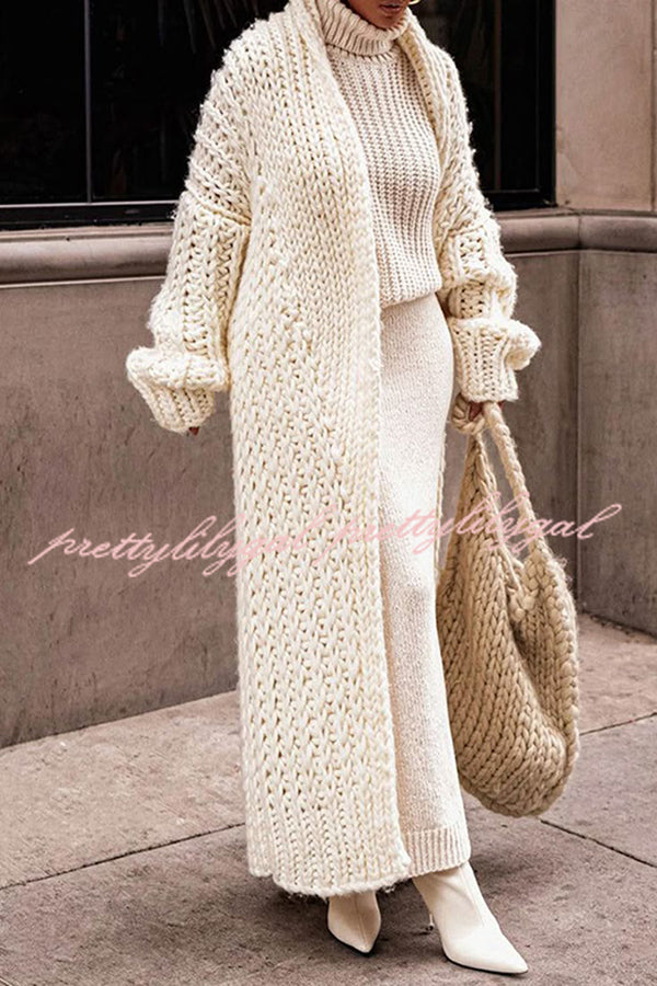 Women's Solid Color Long Sleeve Knit Maxi Cardigan - Cozy Loose Fit Winter Sweater for Casual Outfits & Layering | Perfect for Office, Date Night and Fall/Winter Fashion