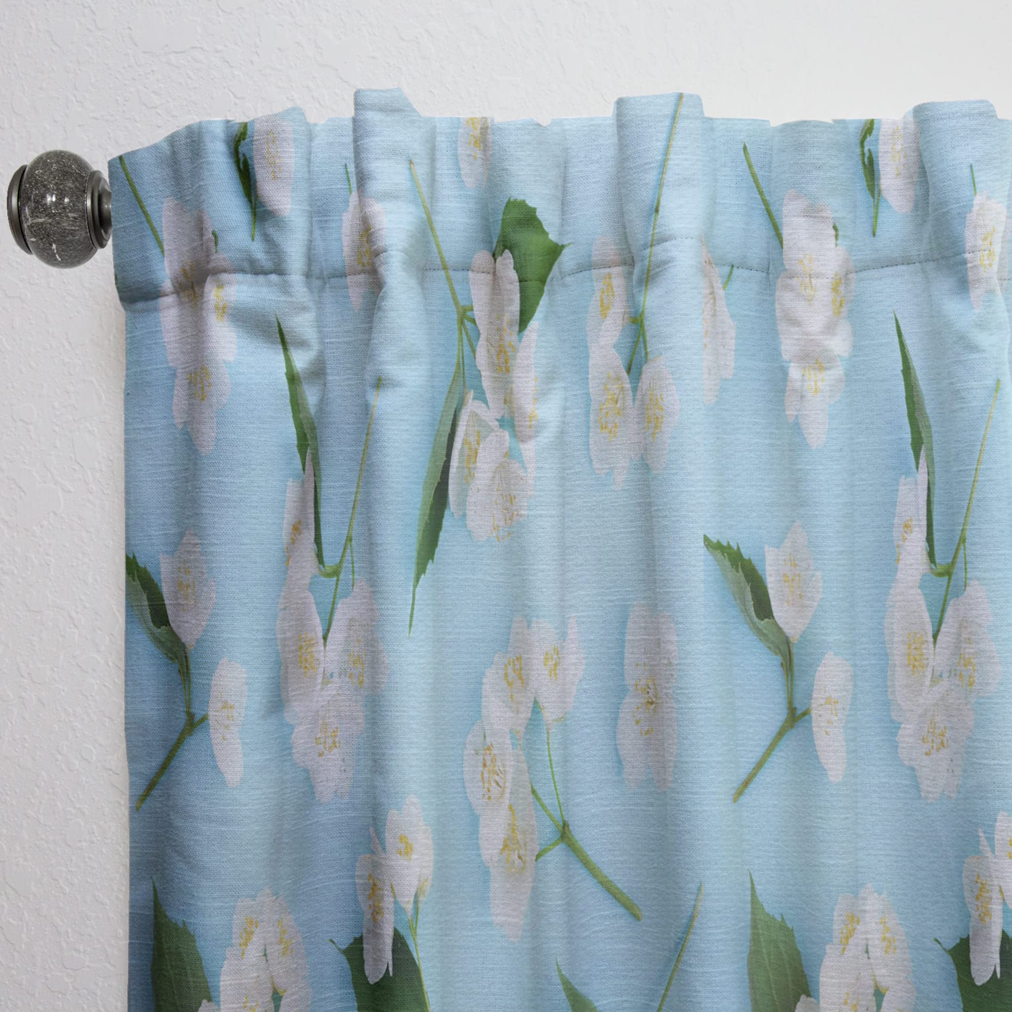 DesignQ Jasmine Floral Blue Thermal Insulated Curtains - Single Panel 52x90 Inches - Elegant Window Treatments for Bedroom & Living Room (Perfect for Home Decor, Light Blocking & Energy Saving)
