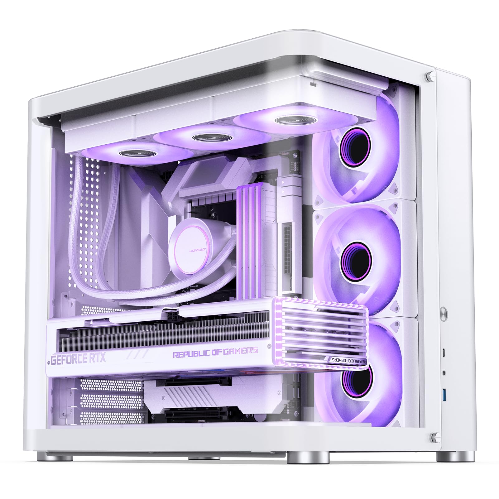 JONSBO TK-2 White ATX Mid-Tower PC Case - Hyperboloid Tempered Glass, Aluminum Alloy Shell, BTF Motherboard & 360 AIO Support - Perfect for Gaming Rigs & Workstation Builds