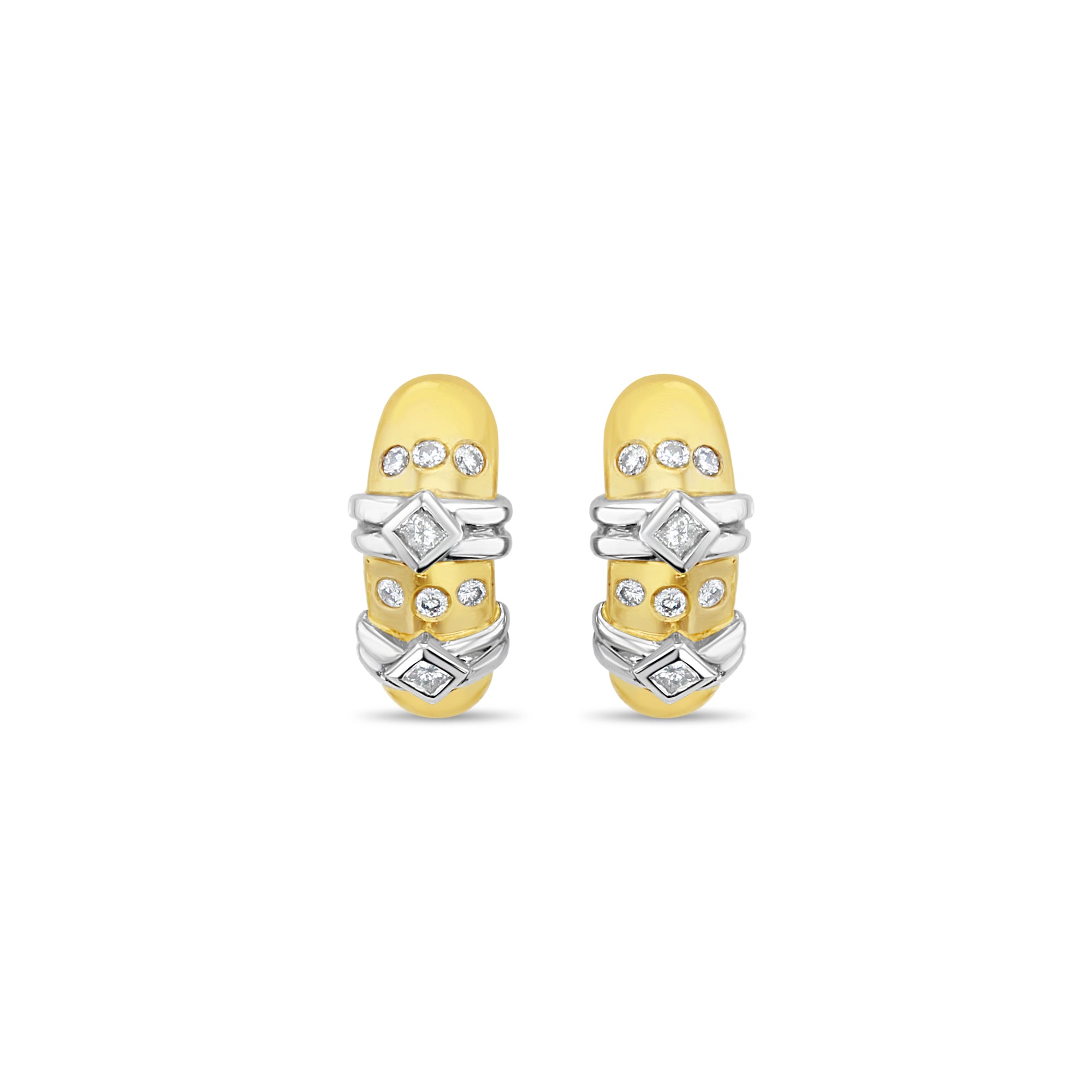 Vintage Style Round & Princess Cut Diamond Earrings .61cttw 14K Two-Tone Gold - Elegant Jewelry for Weddings, Parties & Special Occasions