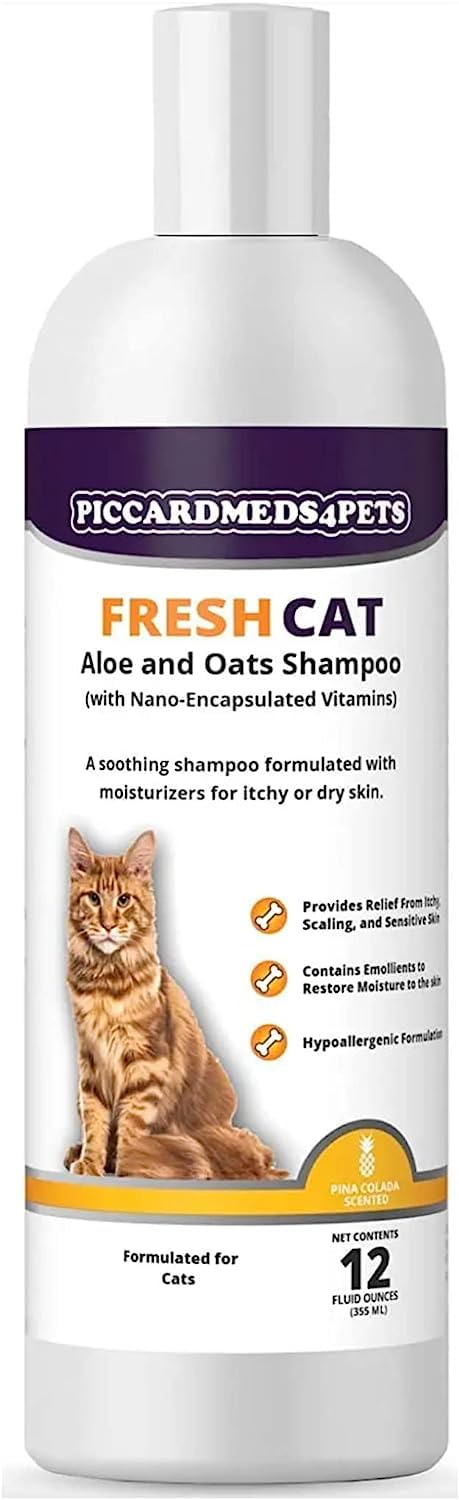 Fresh-Cat Aloe Vera and Oats Shampoo for Cats - 12oz Natural Pet Shampoo for Sensitive Skin - Soothes & Moisturizes - Perfect for Bath Time & Grooming