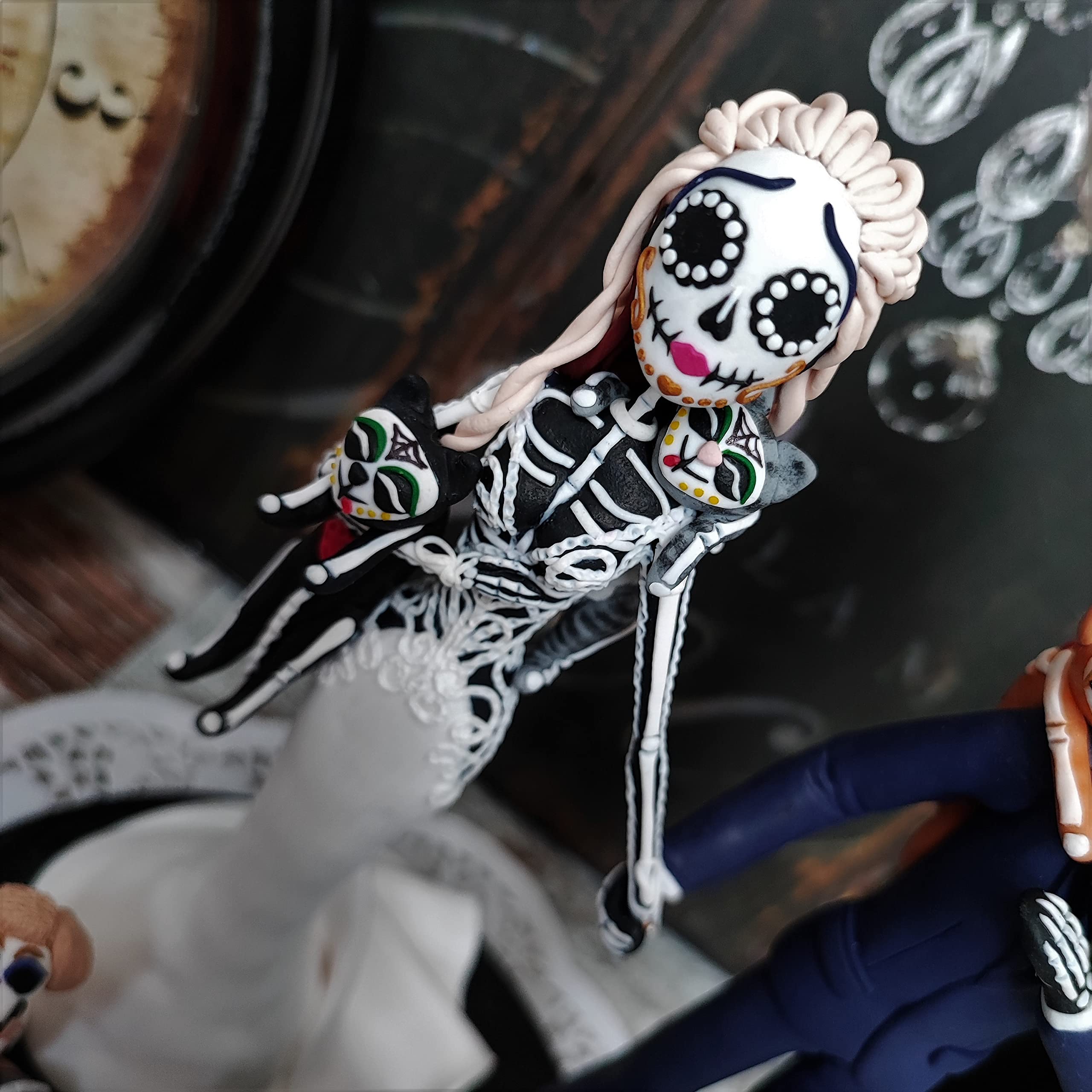 Mexican Day of The Dead Wedding Cake Toppers - Handmade Sugar Skull Decorations for Wedding, Quinceañera & Halloween Celebrations