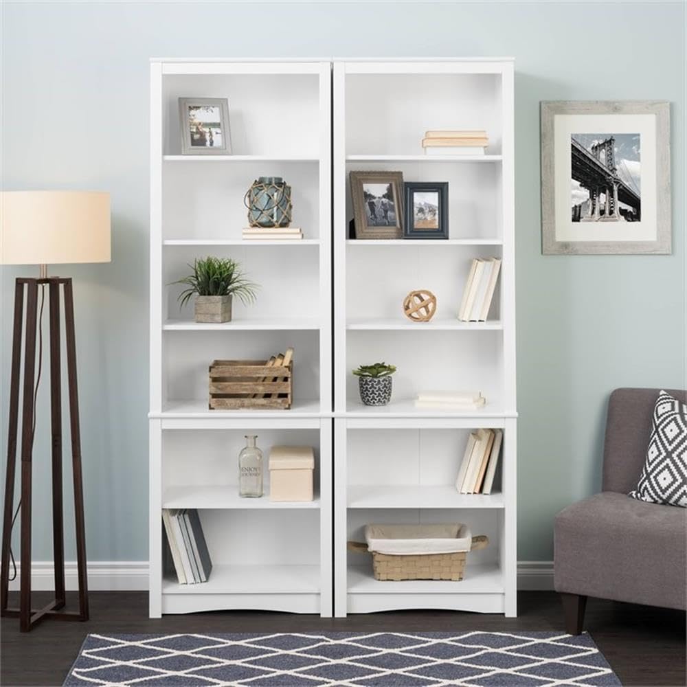 Pemberly Row Tall Contemporary 6 Shelf Bookcase in White - Modern Bookshelf for Living Room, Office & Study - Perfect for Home Decor & Book Storage