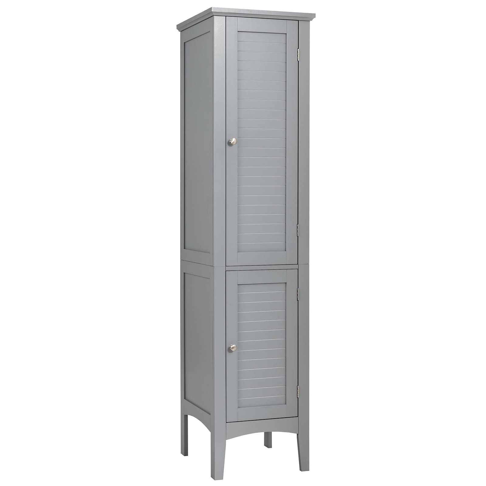 Tangkula 5-Tier Tall Bathroom Storage Cabinet - Freestanding Wooden Organizer with 2 Doors & Shelves for Bathroom, Living Room, Kitchen - Space Saving Narrow Floor Cabinet (Grey) | Perfect for Small Spaces, Apartment Storage & Home Organization