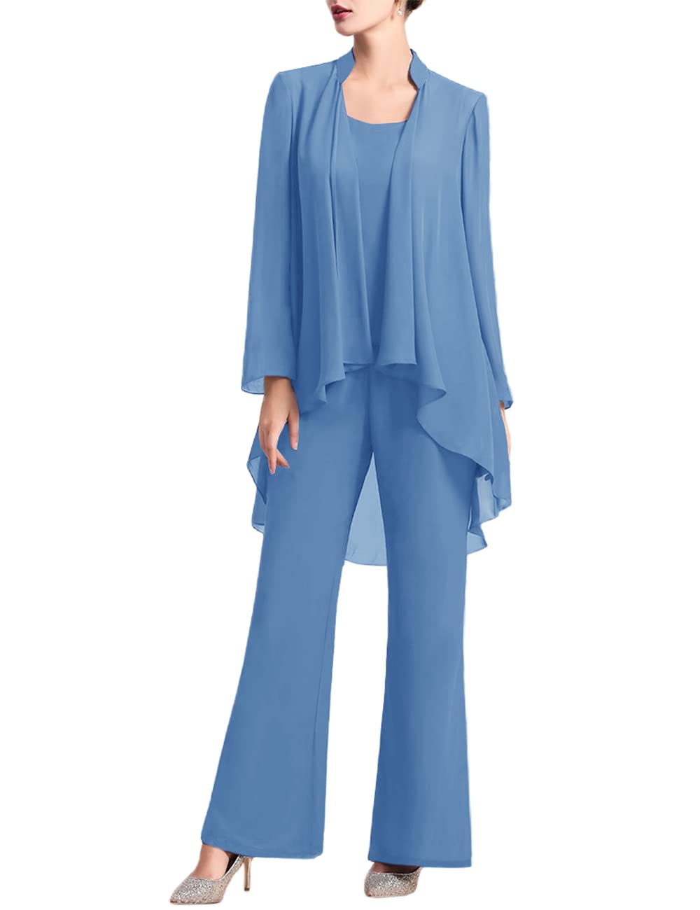 Zongqiven Women's 3-Piece Chiffon Pant Suit Set for Mother of The Bride - Elegant Wedding Guest Outfit for Evening Parties & Formal Occasions