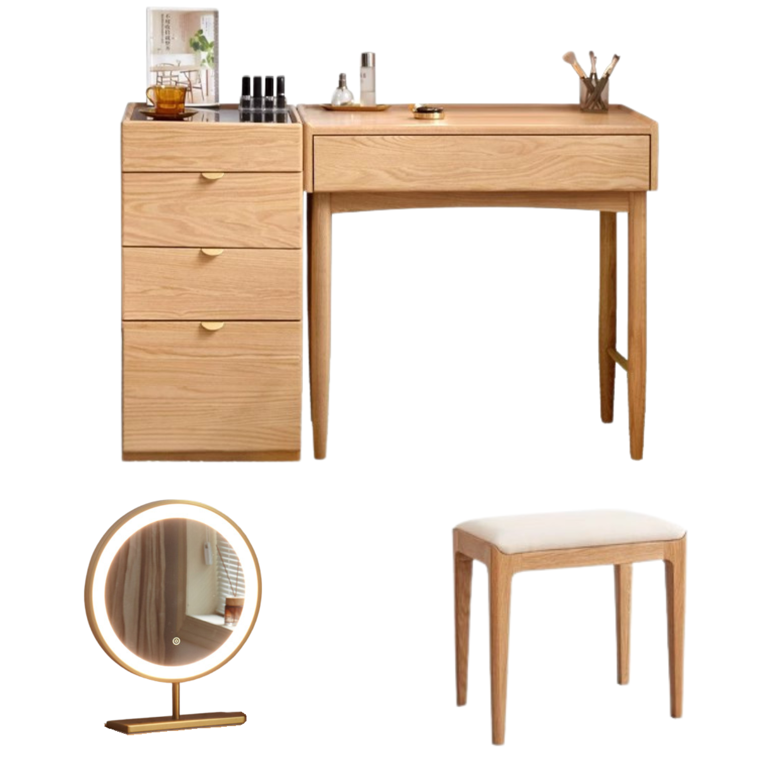 Stylish Oak Solid Wood Nordic Dressing Table - Modern Vanity Desk for Bedroom & Makeup Area | Perfect for Home Decor & Beauty Routine