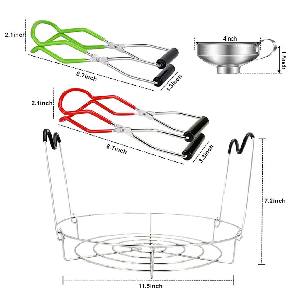 Stainless Steel Canning Jar Lifter Tongs with Canning Rack & Funnel Set - Kitchen Canning Tools for Home Preserving, Pickling, Jam Making - Perfect for Mason Jars, Home Canning & Food Storage