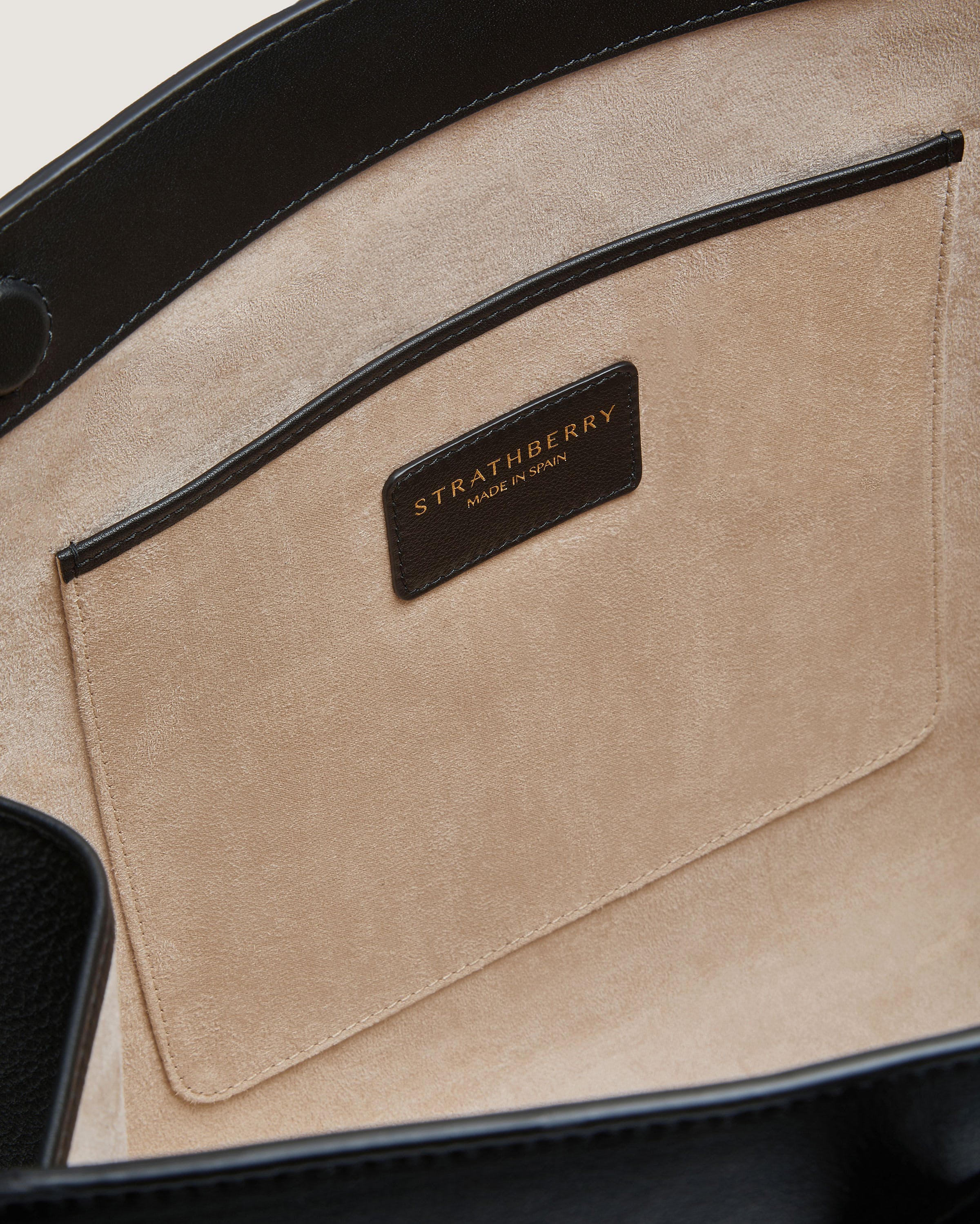 Strathberry Black Leather Tote Bag for Women - Stylish & Spacious Handbag for Work, Travel & Everyday Use