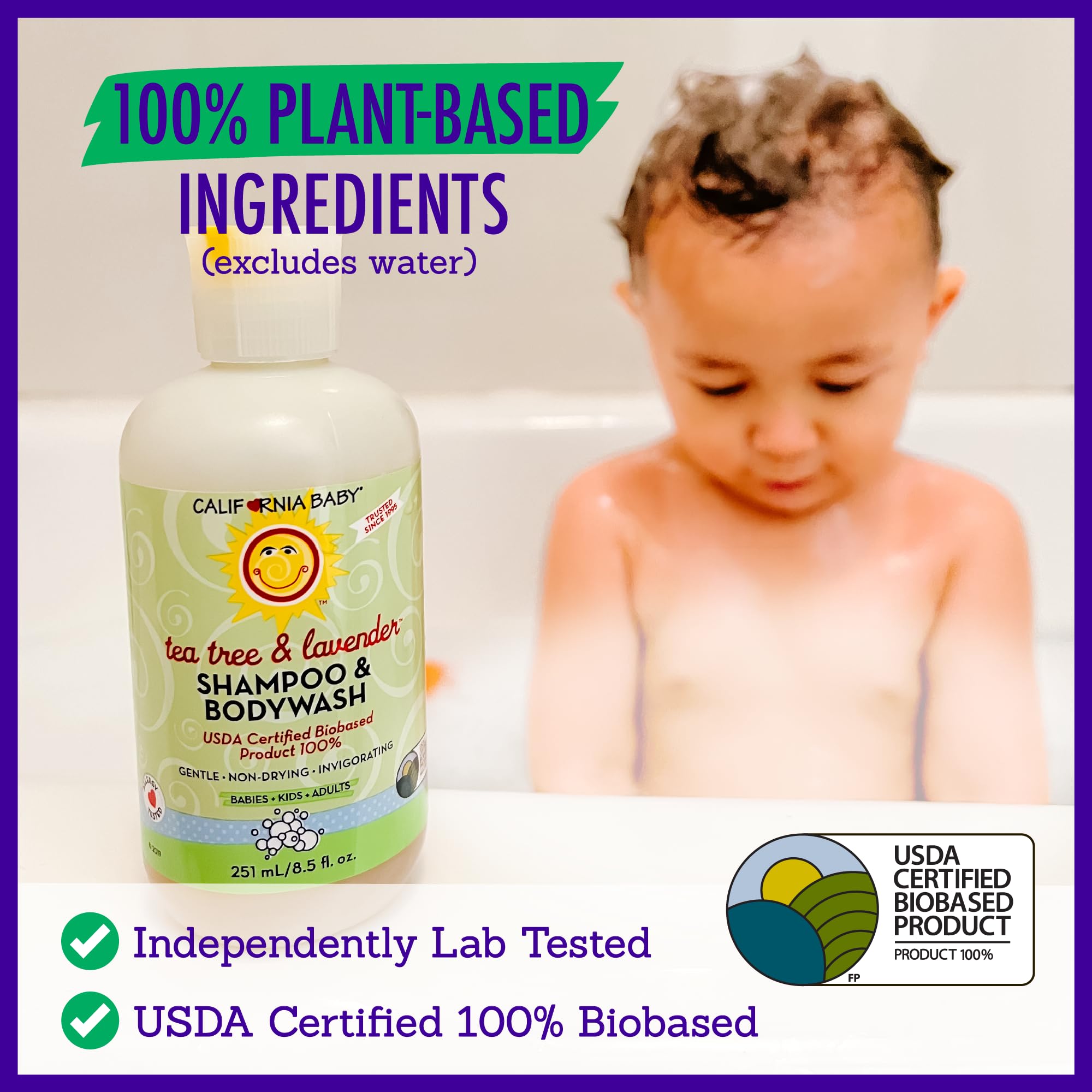 California Baby Tea Tree & Lavender Shampoo & Body Wash - USDA Certified Organic, Allergy Tested, 100% Plant-Based Baby Soap for Dry & Sensitive Skin - Gentle Toddler & Newborn Wash (8.5 fl oz) - Perfect for Daily Bath Time & Sensitive Skin Care