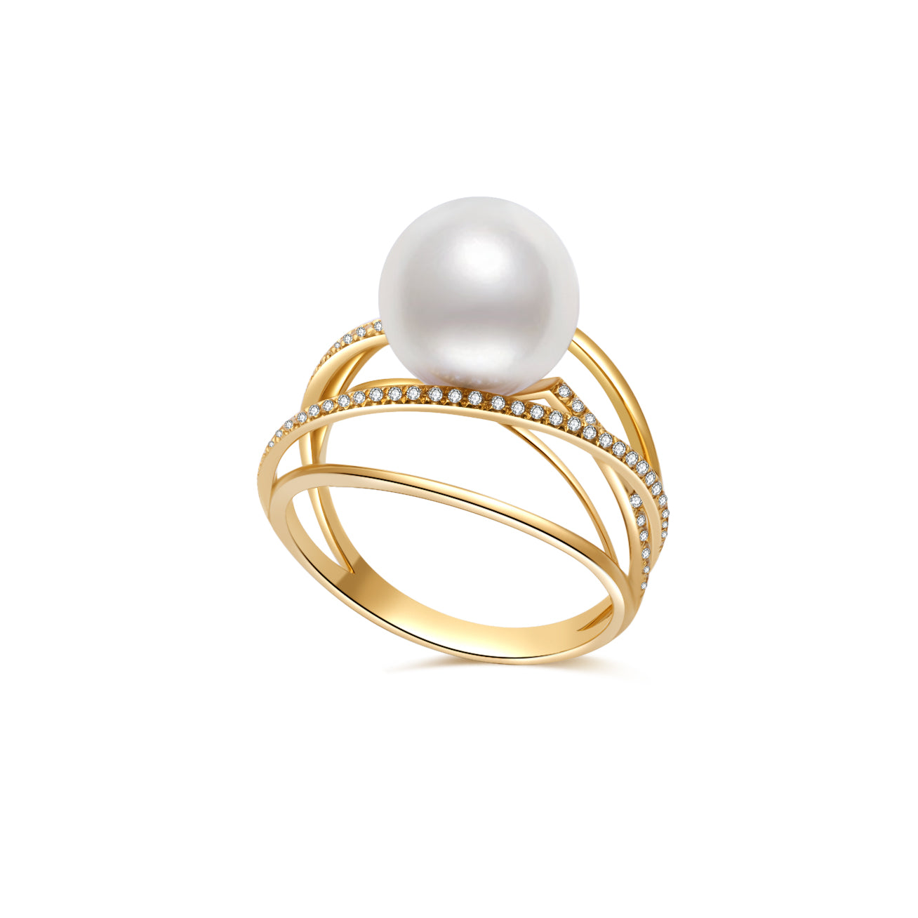 18K Gold Freshwater Pearl Ring KR00100 - Elegant Four-Point Gold Setting for Women | Perfect for Weddings, Anniversaries & Special Occasions