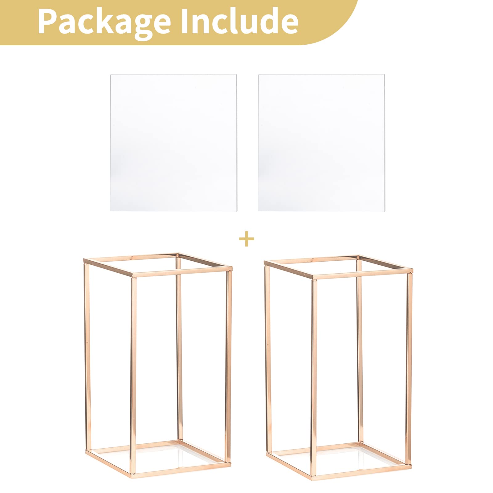 NUPTIO Gold Metal Rectangular Vase Set of 2 - 15.75 Inch Tall Modern Floral Centerpiece for Wedding Decor, Housewarming Gift, Mother's Day, Birthday & Anniversary Party - Elegant Home and Event Decoration
