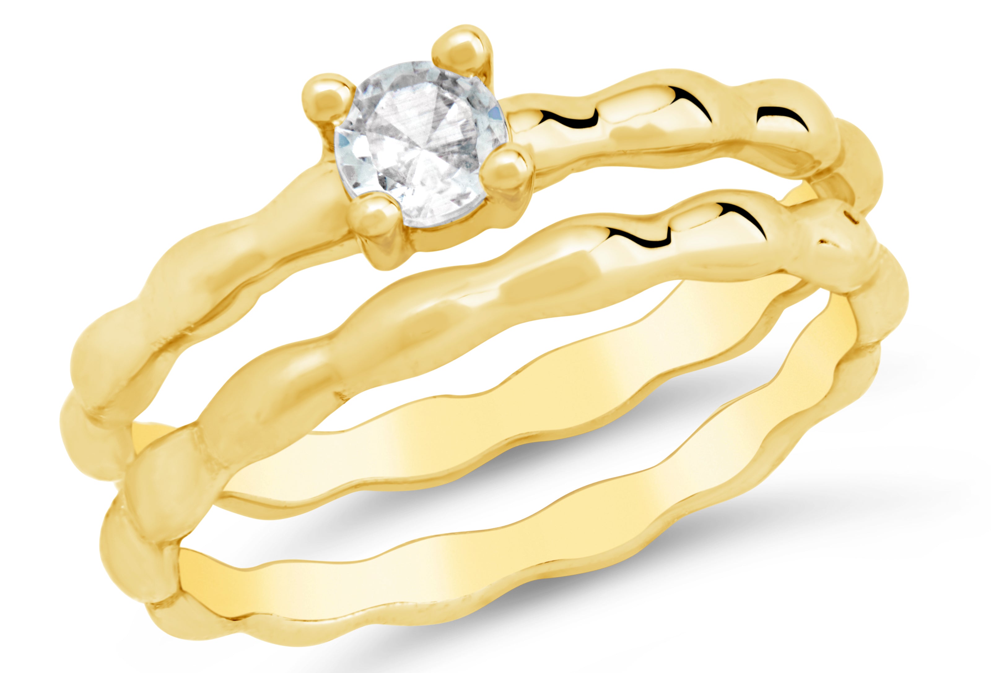 Nicola Molten CZ Band Ring Set for Women - Cubic Zirconia Stackable Rings, Elegant Wedding & Party Jewelry Gift