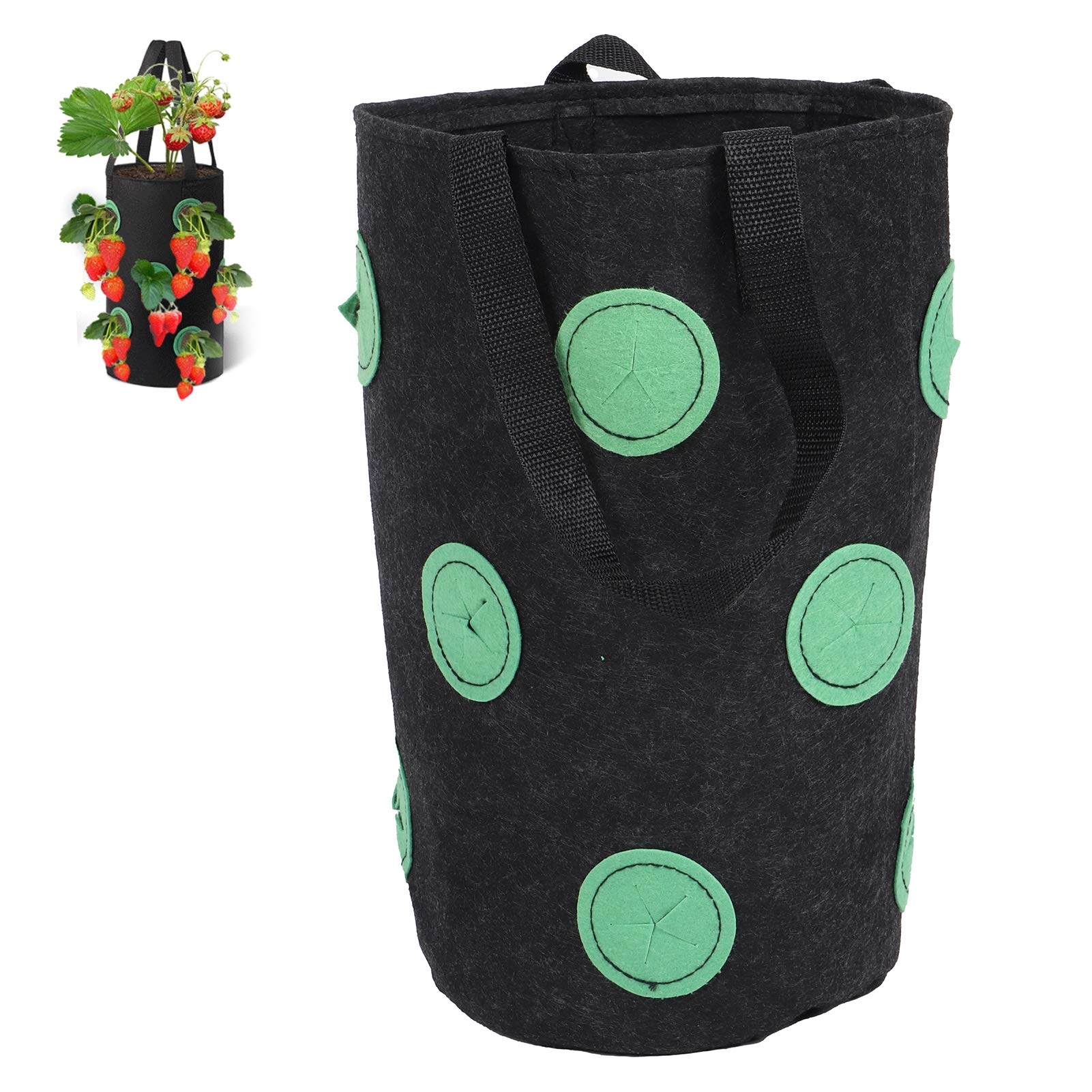 Zerodis 12 Holes Strawberry Planter Bag with Handles - Portable Breathable Felt Growing Pots for Garden, Balcony & Courtyard - Perfect for Growing Strawberries, Herbs & Flowers (Black)