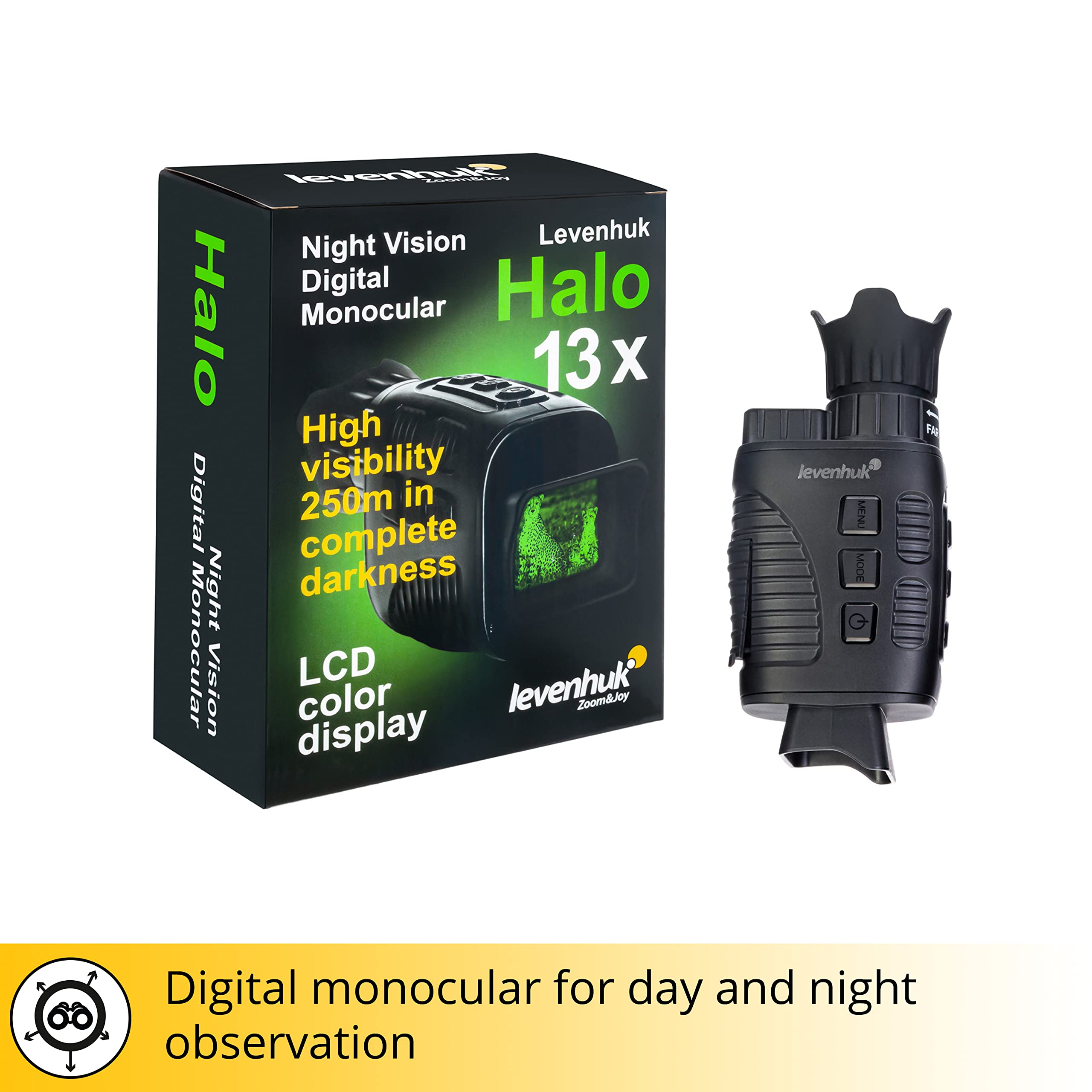 Levenhuk Halo 13x Compact Portable Digital Night Vision Monocular with LCD Screen - HD Night Vision Binoculars for Hunting, Wildlife Observation & Security Surveillance - Photo & Video Recording Function