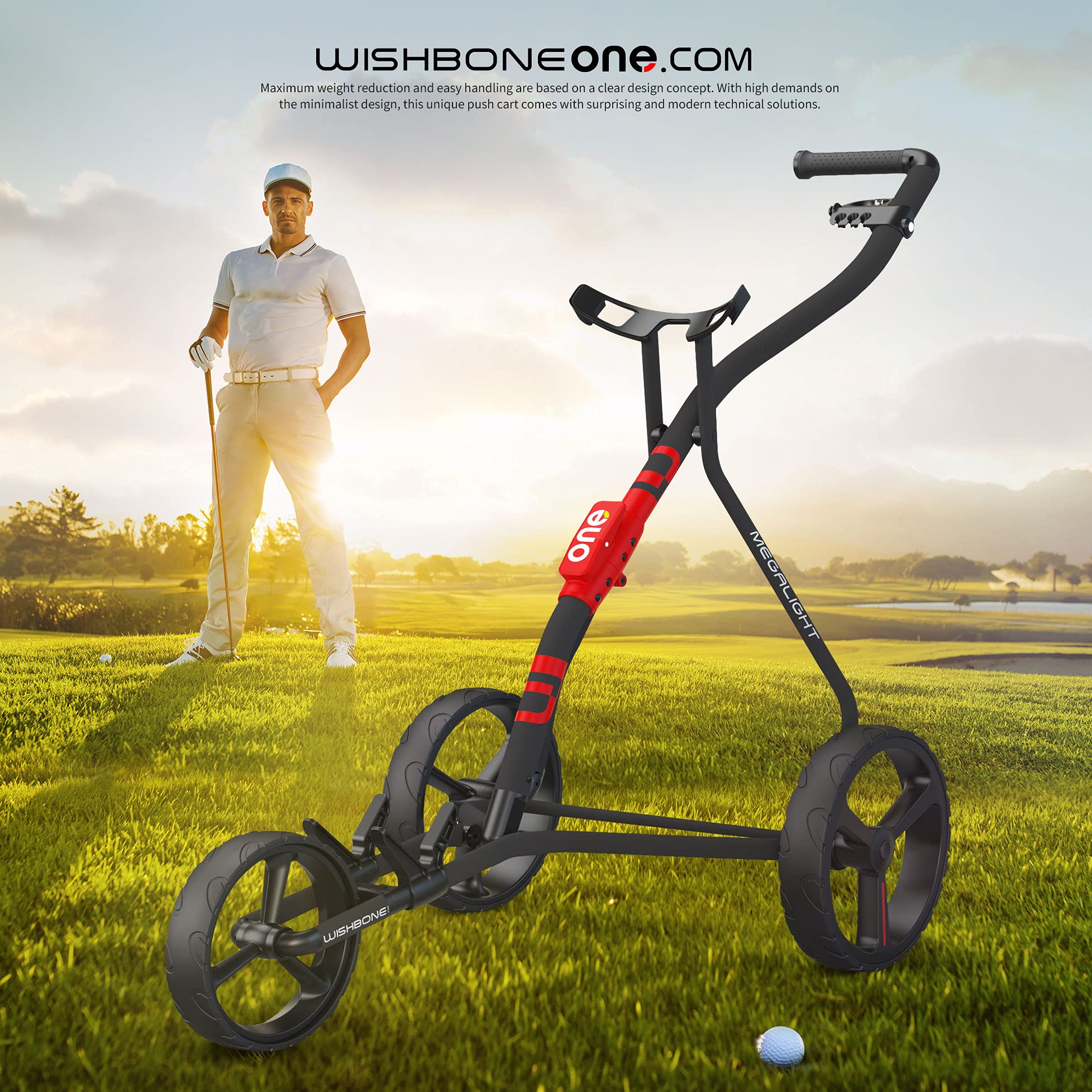 Lightweight Wishbone Golf Push Cart - Premium Materials & Ergonomic Design for Easy Maneuvering on the Course | Perfect for Walking Golfers & Course Practice