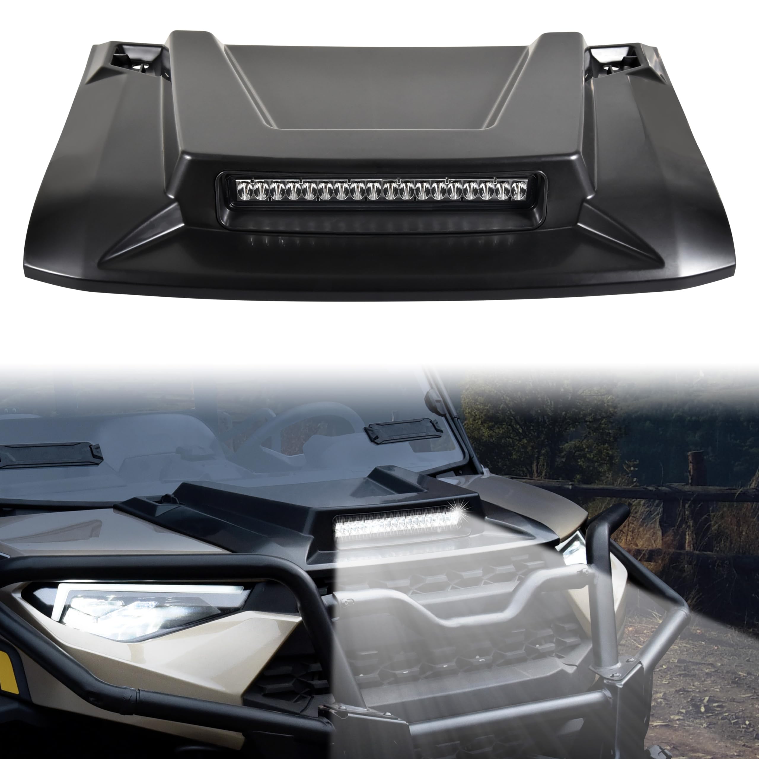 SAUTVS Sport Hood Scoop with LED Spotlight for Polaris Ranger XP 1000 & Crew XP 1000 (2018-2024) | LED Auxiliary Light Kit | Off-Road UTV Accessories for Night Riding & Trail Adventures