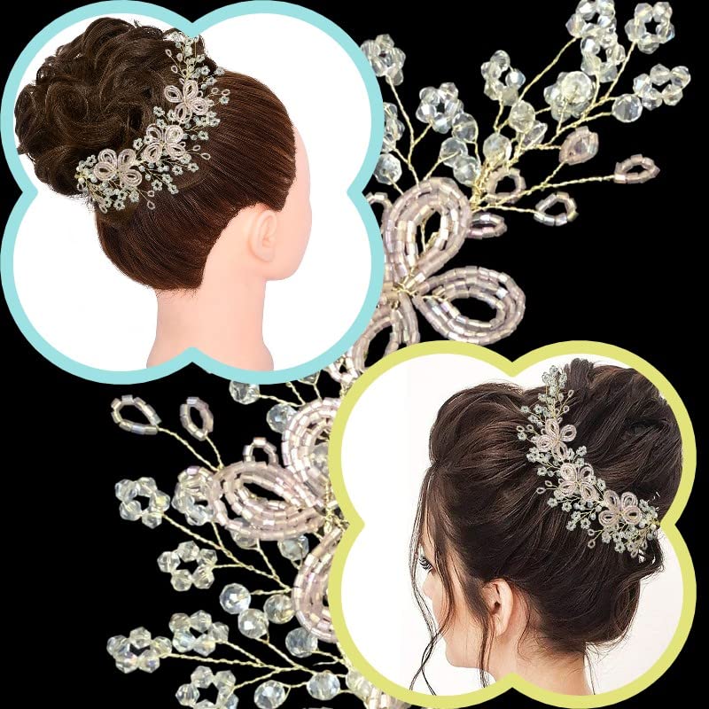 Samyak Crystal Bridal Hair Tiara - 3 Flower Beaded Headband with Vine Design for Wedding, Bridesmaid, and Bun Decoration | Elegant Hair Accessories for Brides, Prom, and Special Occasions