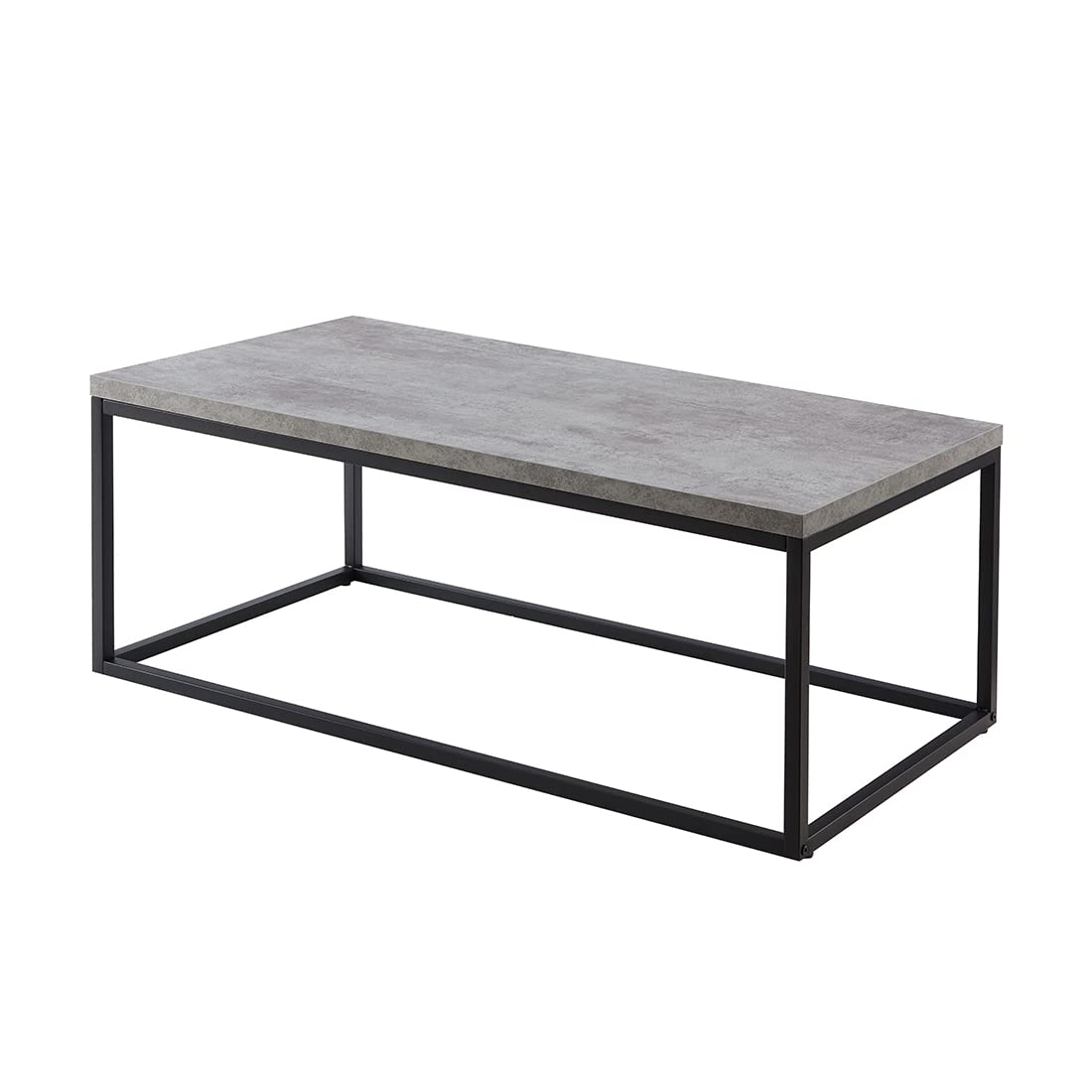 CENSI 40-Inch Modern Industrial Concrete Coffee Table - Rectangle Grey Marble Top with Wood & Metal Base - Extra Thick Durable Design for Living Room, Lounge & Office