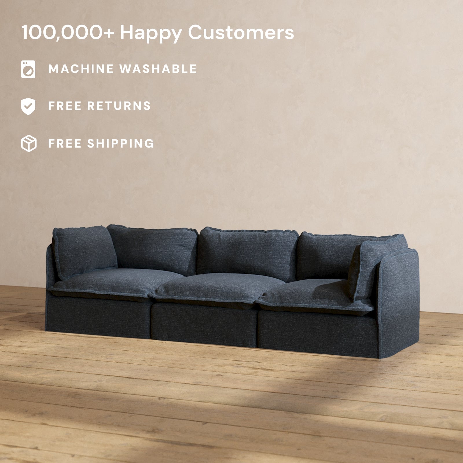 Premium Modular Performance 3-Seater Sofa in Indigo Blue | Comfortable Blend Fabric | Perfect for Living Rooms, Home Theaters & Cozy Spaces