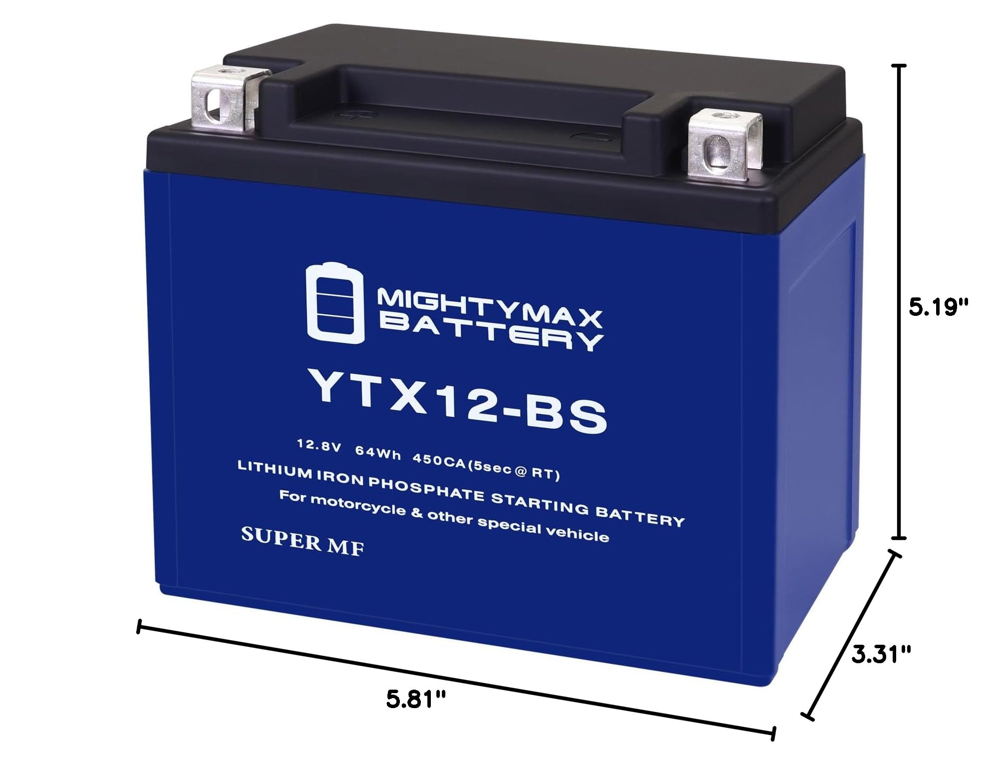 Mighty Max YTX12-BS Lithium Battery Replacement for 740-1866 & ES12BS - High-Performance Motorcycle/ATV/Powersports Battery with Long Lifespan & Fast Charging