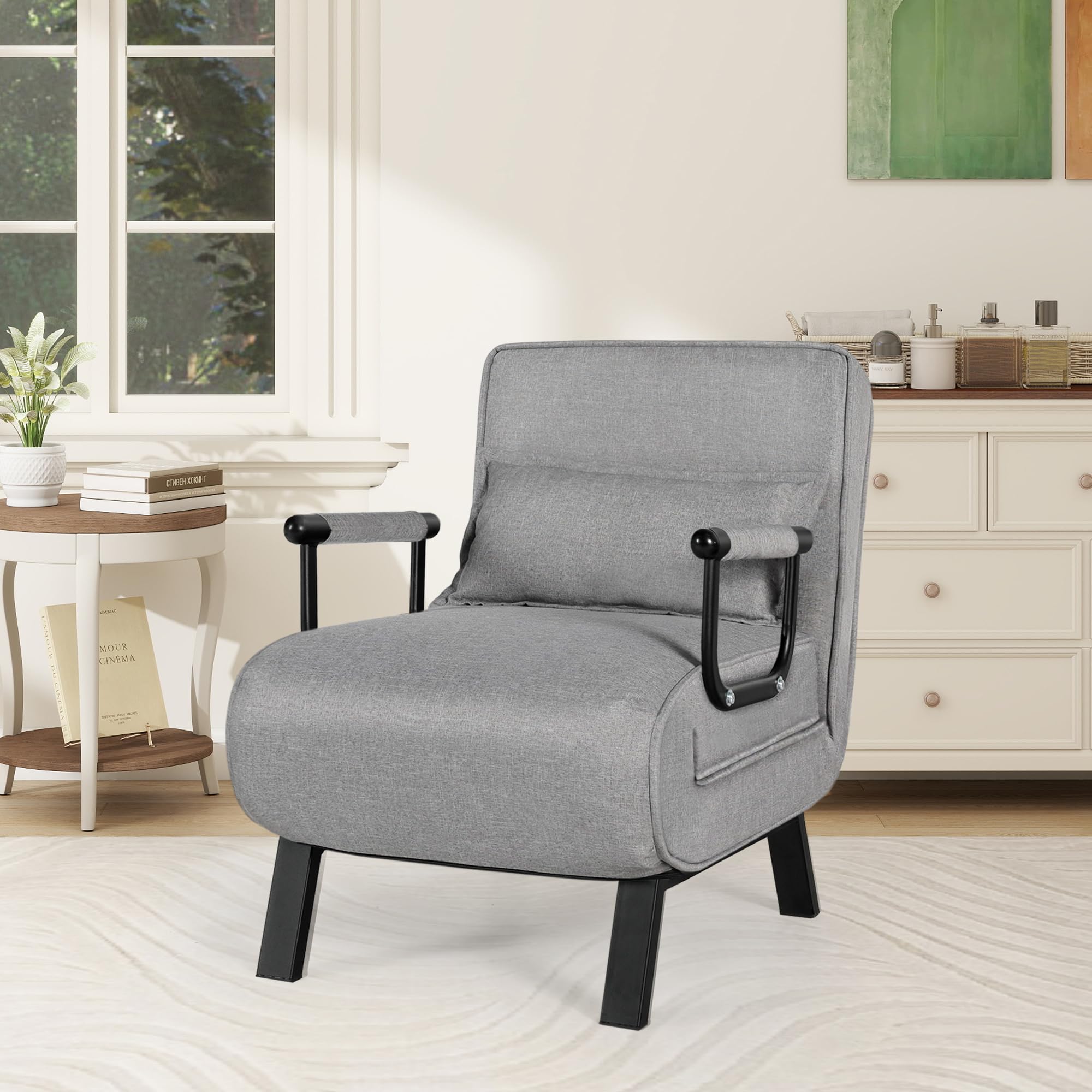 TYBOATLE 5-in-1 Folding Chair Bed - Convertible Sleeper Sofa with Adjustable Backrest & Pillow - Space Saving Futon for Small Apartments, Office, Guest Room - Light Grey - Perfect for Lounging, Napping & Extra Sleeping Space