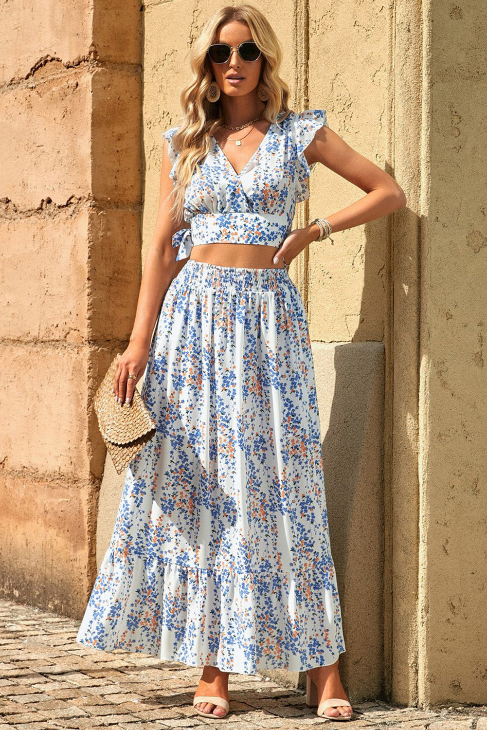 Stylish Summer Cropped Top & Flowy Maxi Skirt Set for Women | Trendy Two-Piece Outfit for Beach Vacation, Date Night & Summer Festival