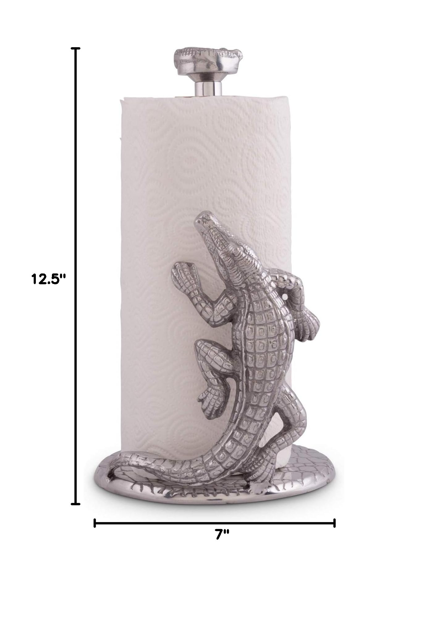 Arthur Court Designs Aluminum Alligator Paper Towel Holder - 12.5 Inch Countertop Stand - Durable Metal Kitchen Organizer for Bathroom, Bar & Outdoor Use