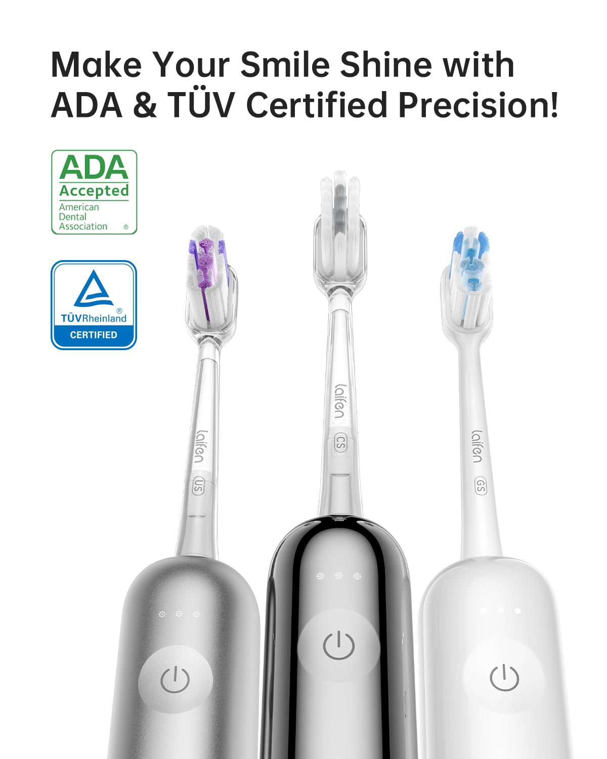 Laifen Wave Electric Toothbrush for Adults - Sonic Toothbrush with 30000 Oscillations & 5 Cleaning Modes, Smart App Connectivity, 3 Brush Heads, IPX7 Waterproof, Magnetic Fast Charging, Travel Case Included (Stainless Steel) - Perfect for Home Use, Travel & Gifts