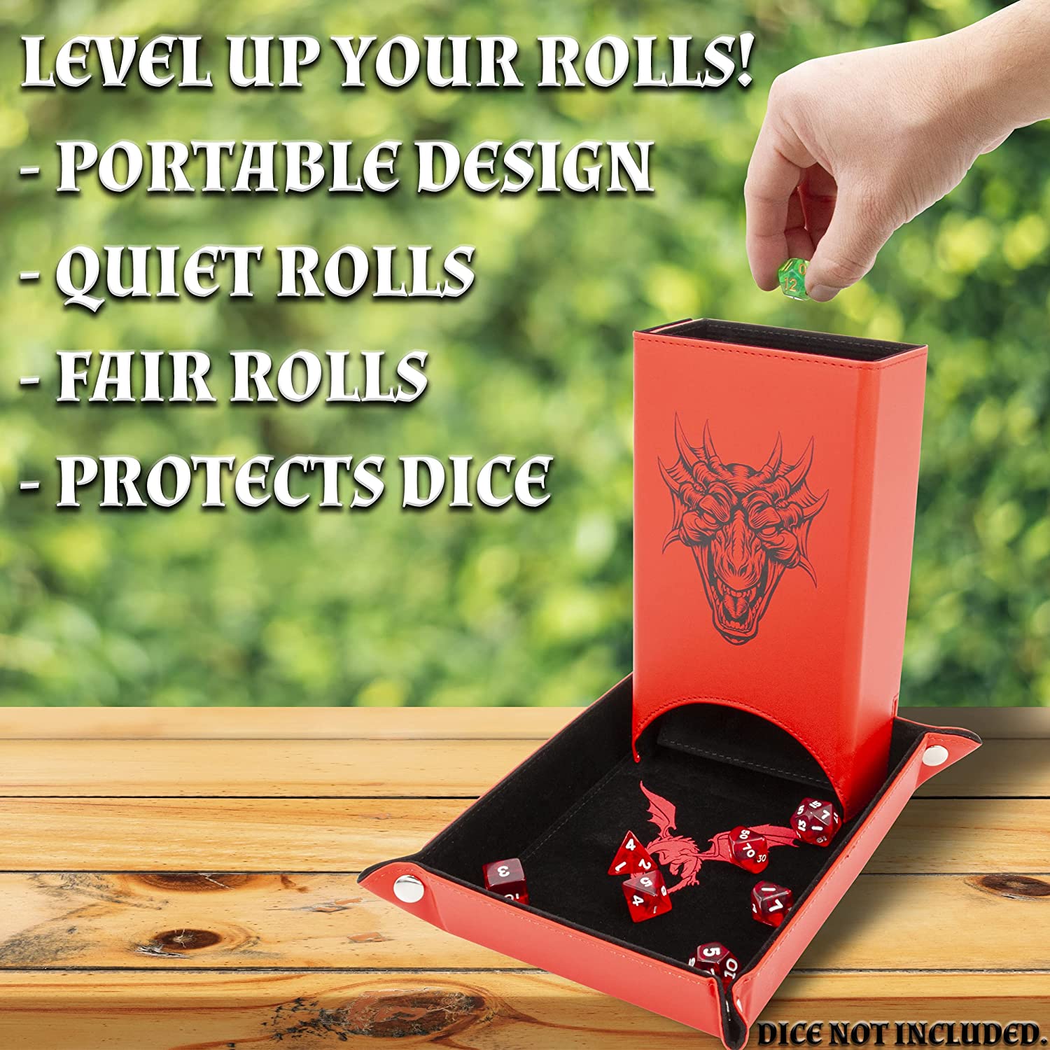 CASEMATIX Portable Folding Dice Tower with Non-Scratch Felt Interior - 8 Auto Dice Roller & Tray for Fair Random Rolls (Red) - Perfect for D&D, Board Games & RPG Adventures