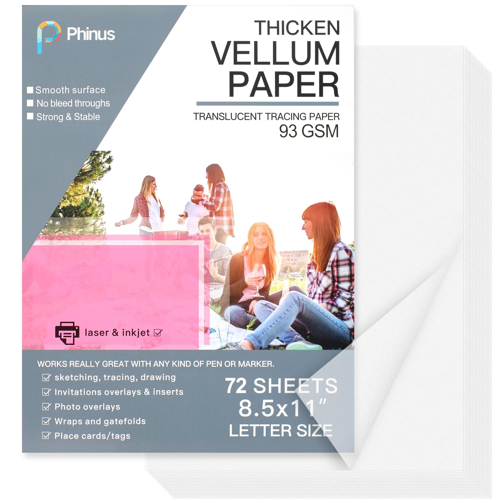 Premium Phinus 72-Sheet Vellum Paper Pack - 8.5