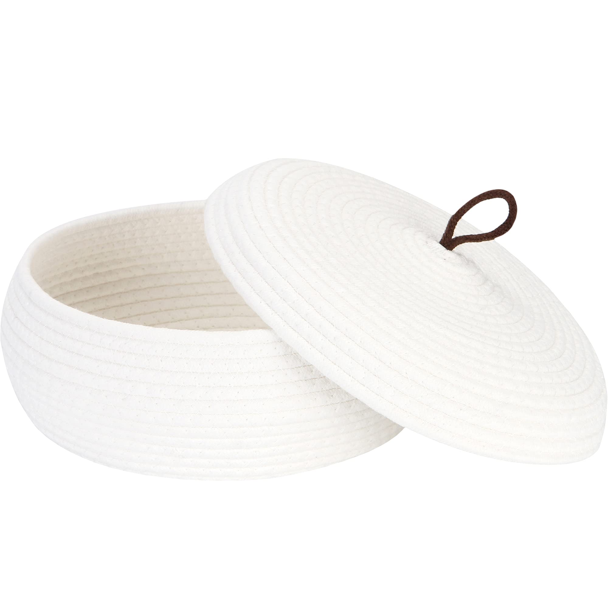 Sea Team Round Cotton Rope Storage Basket with Lid - Decorative Woven Organizer Bin for Home, Nursery & Office - Perfect for Snacks, Towels, Plants & Toys - 13 x 5.5 Inches (Large, Shallow, White) - Ideal for Living Room, Bedroom & Bathroom Storage