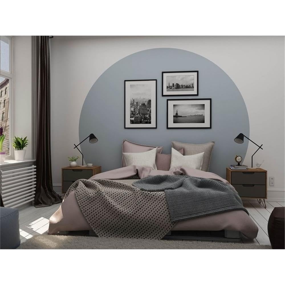 Modern Gray Wood Nightstand with 2 Drawers - Set of 2 Bedside Tables for Bedroom, Living Room & Office Storage | Space-Saving Furniture for Small Spaces