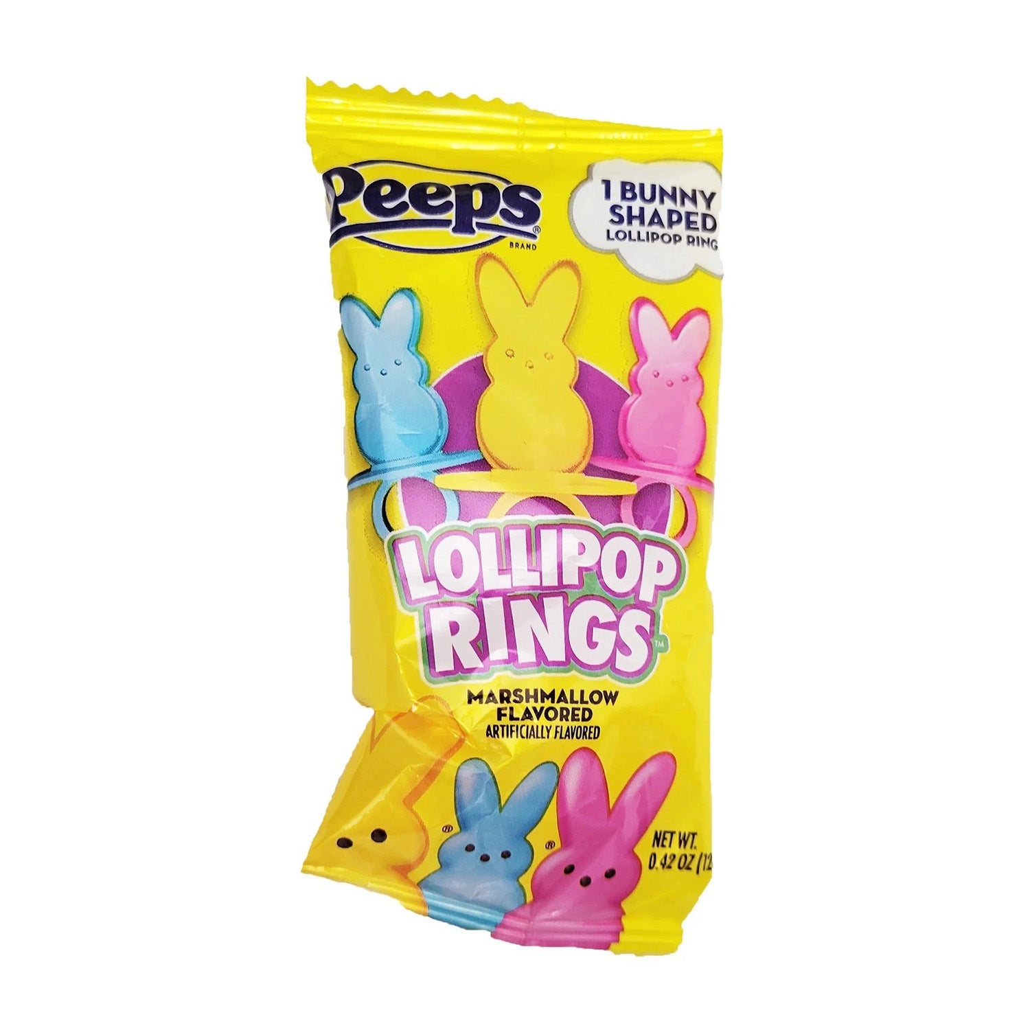 Flix Candy Peeps Bunny Lollipop Ring - 24 Count Box | Easter Basket Stuffers, Party Favors, Kids Treats & Holiday Gifts