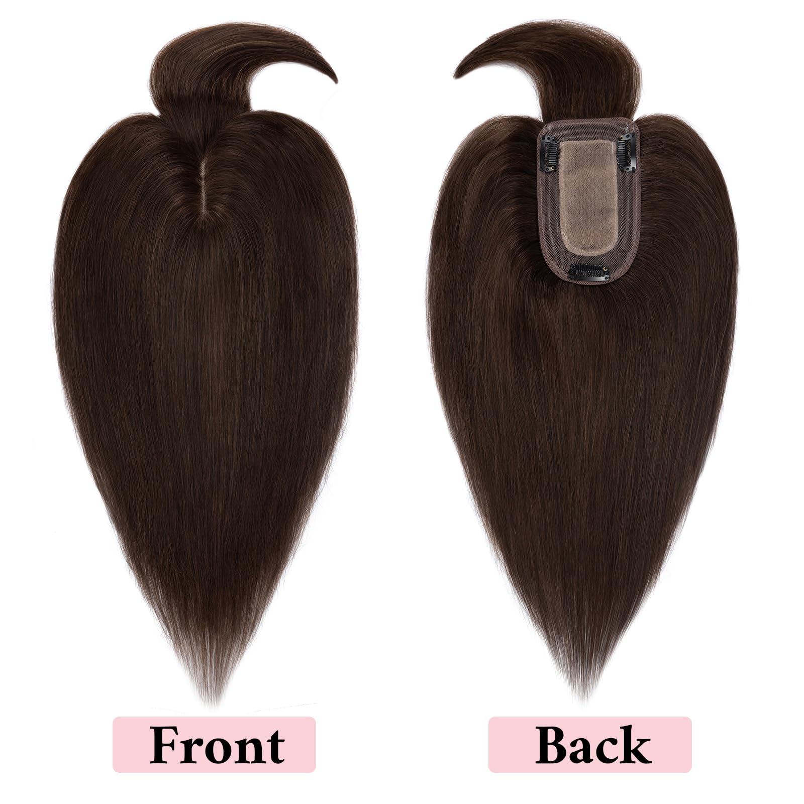 SEGO 100% Real Human Hair Toppers with Bangs - Silk Base 150% Density Clip-in Hair Topper (2.7”x5.1”) for Women with Thinning Hair, Hair Loss & Gray Coverage - Perfect for Daily Wear, Special Occasions & Hair Volume Enhancement