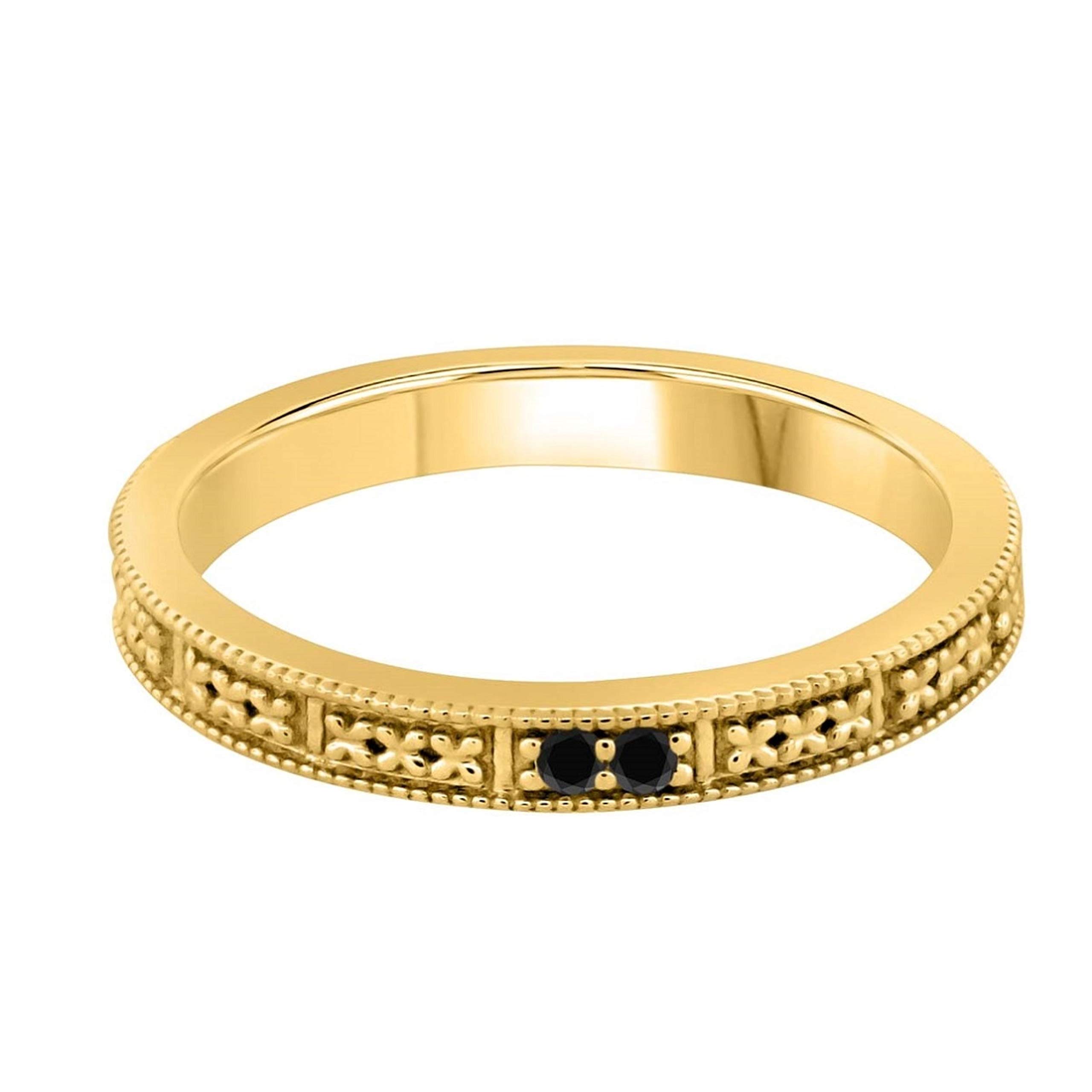 10K Solid Rose, White & Yellow Gold Black Diamond Wedding Band - Handcrafted Valentine's Day Gift for Her, Anniversary Jewelry & Bridal Ring