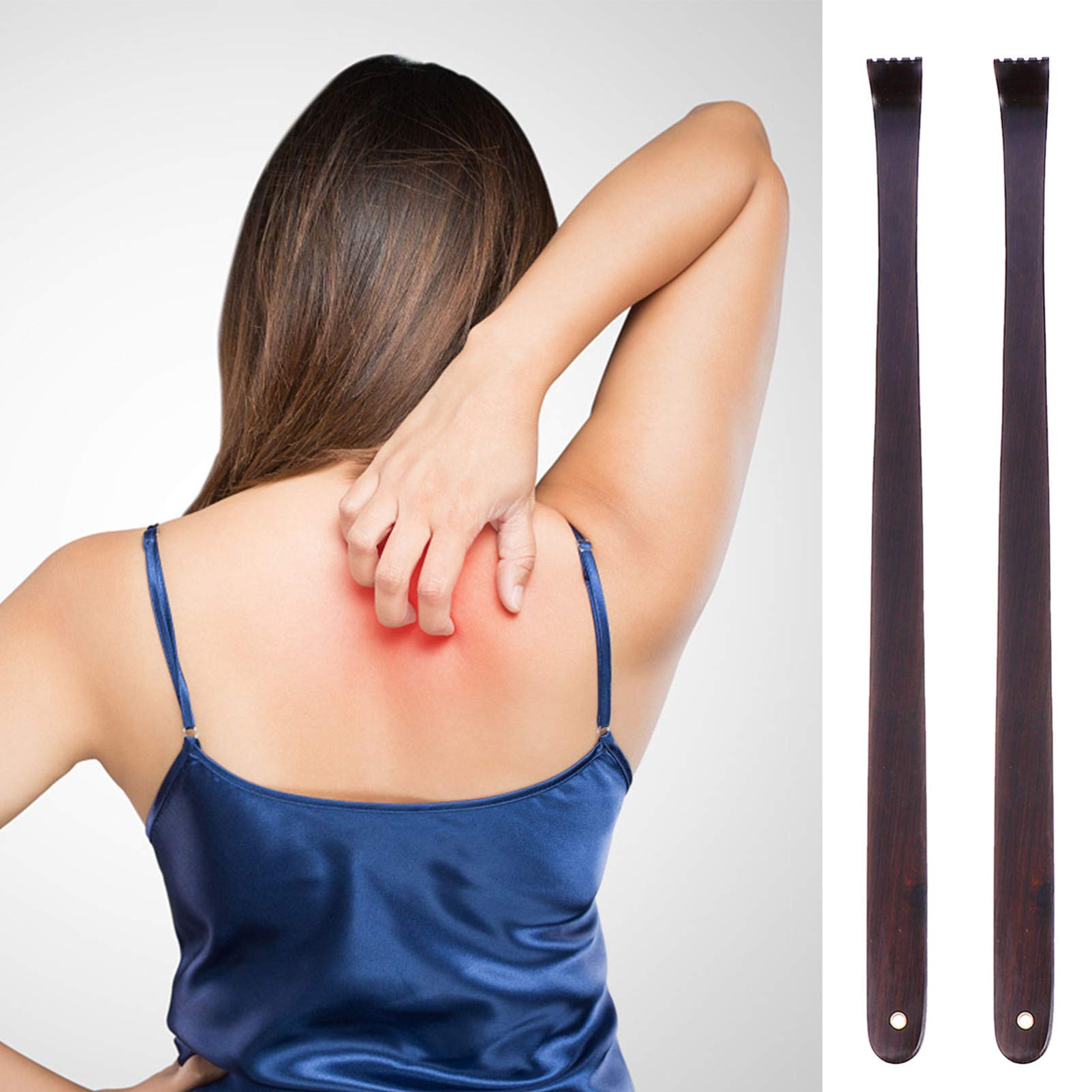 2-Pack Ebony Wood Back Scratcher - Portable Wooden Massage Tool for Itch Relief, Back Massager & Body Scratcher - Perfect for Elderly, Home, Office & Travel Use