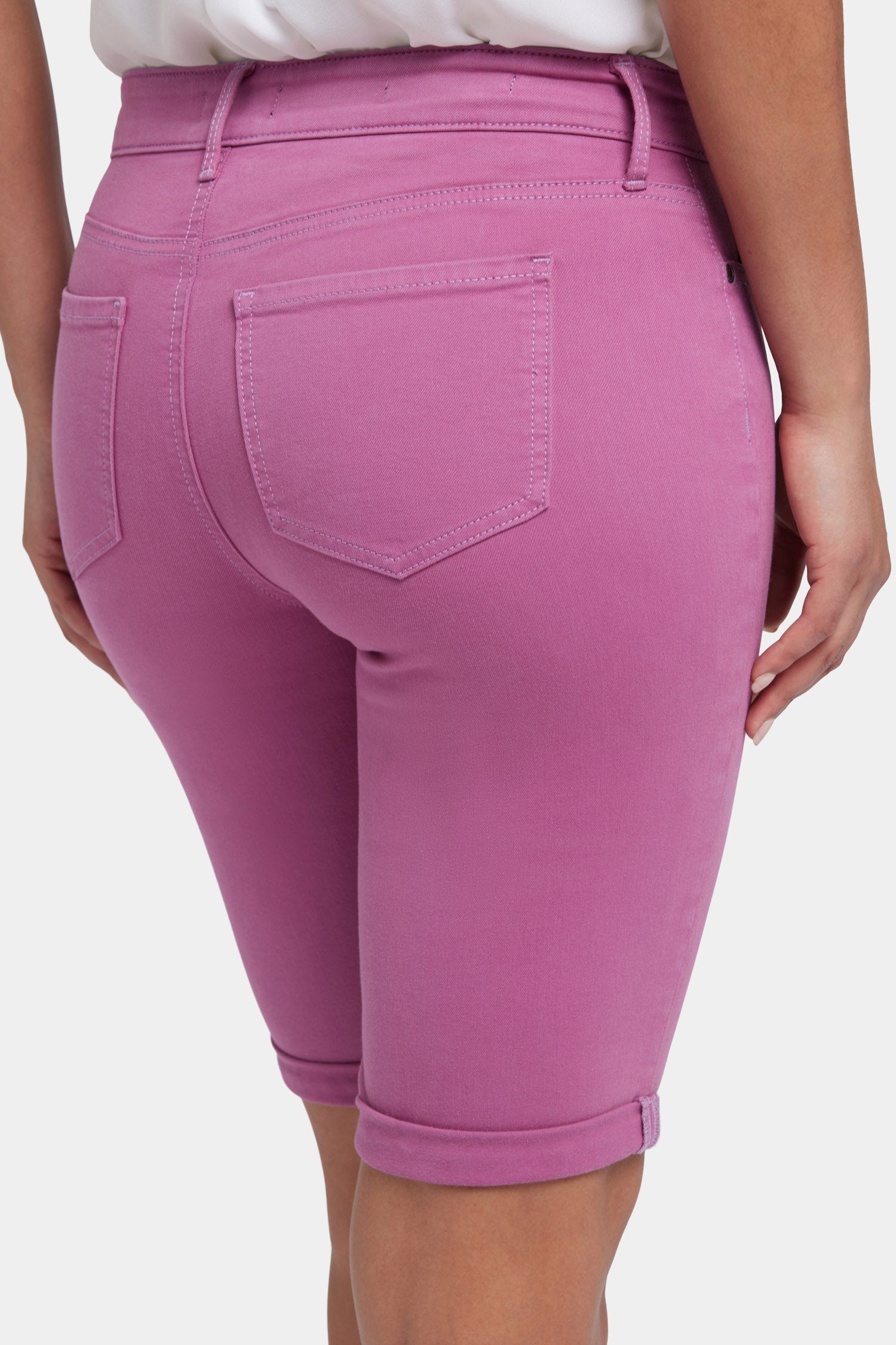 Briella 11 Inch Denim Shorts for Women - Red Violet High Waisted Stretch Jean Shorts | Perfect for Summer, Beach, and Casual Outfits