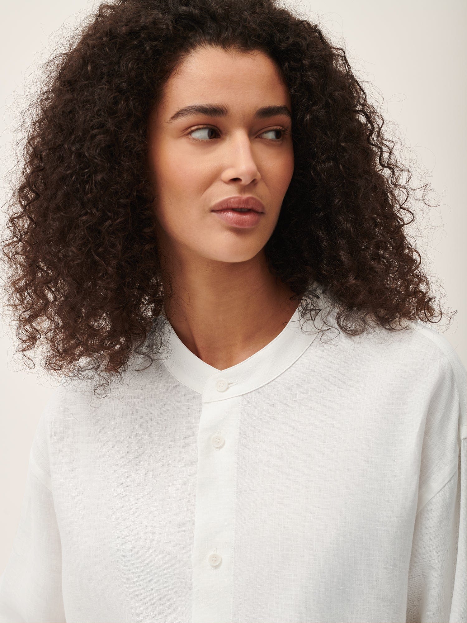 Women's Aloe Linen Mandarin Collar Long Sleeve Shirt - Breathable Comfortable Loose Fit Blouse for Casual Work & Summer Outings (Off White)