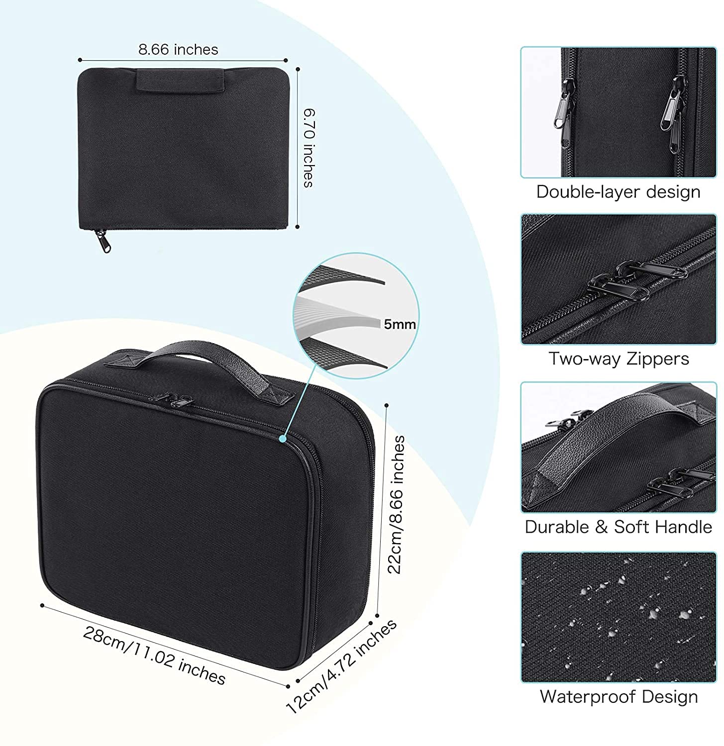 DIMJ Waterproof Makeup & Jewelry Organizer Bag for Women with Multiple Compartments - Travel Cosmetic Case & Jewelry Storage Pouch (Black) - Perfect for Travel, Gym, and Daily Use