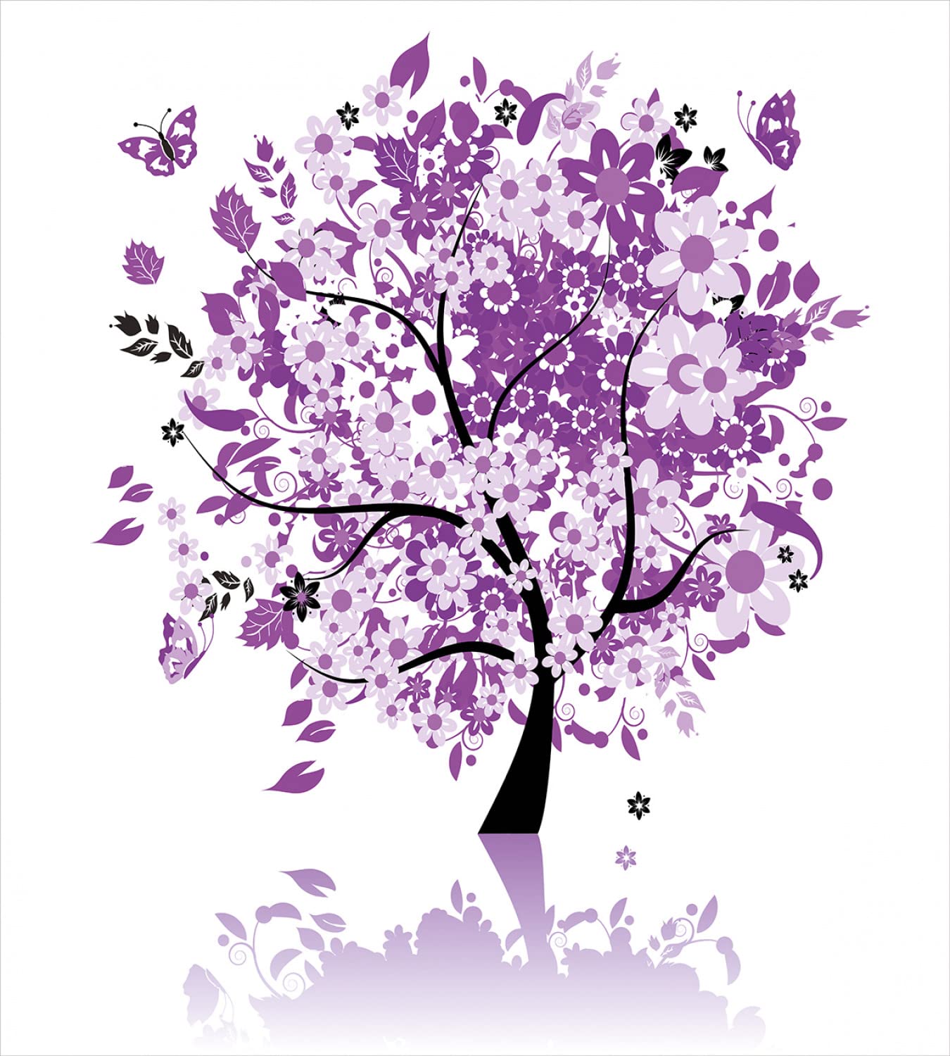 Ambesonne Nature Duvet Cover Set - King Size 2 Pack with 2 Duvet Covers & 4 Pillowcases | Tree of Life Spring Design with Blooming Flowers & Butterflies in Purple Lilac | Soft Bedding for Master Bedroom, Guest Room & Cozy Home Decor