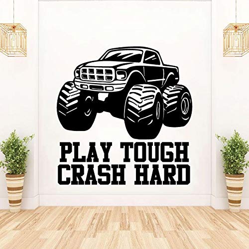 Monster Truck Wall Decals - 30x27 Inch Vinyl Stickers for Kids Room, Nursery, Bedroom & Kindergarten - Play Tough Crash Hard Toy Car Art Decor - Durable & Easy to Apply Wall Art for Boys & Girls