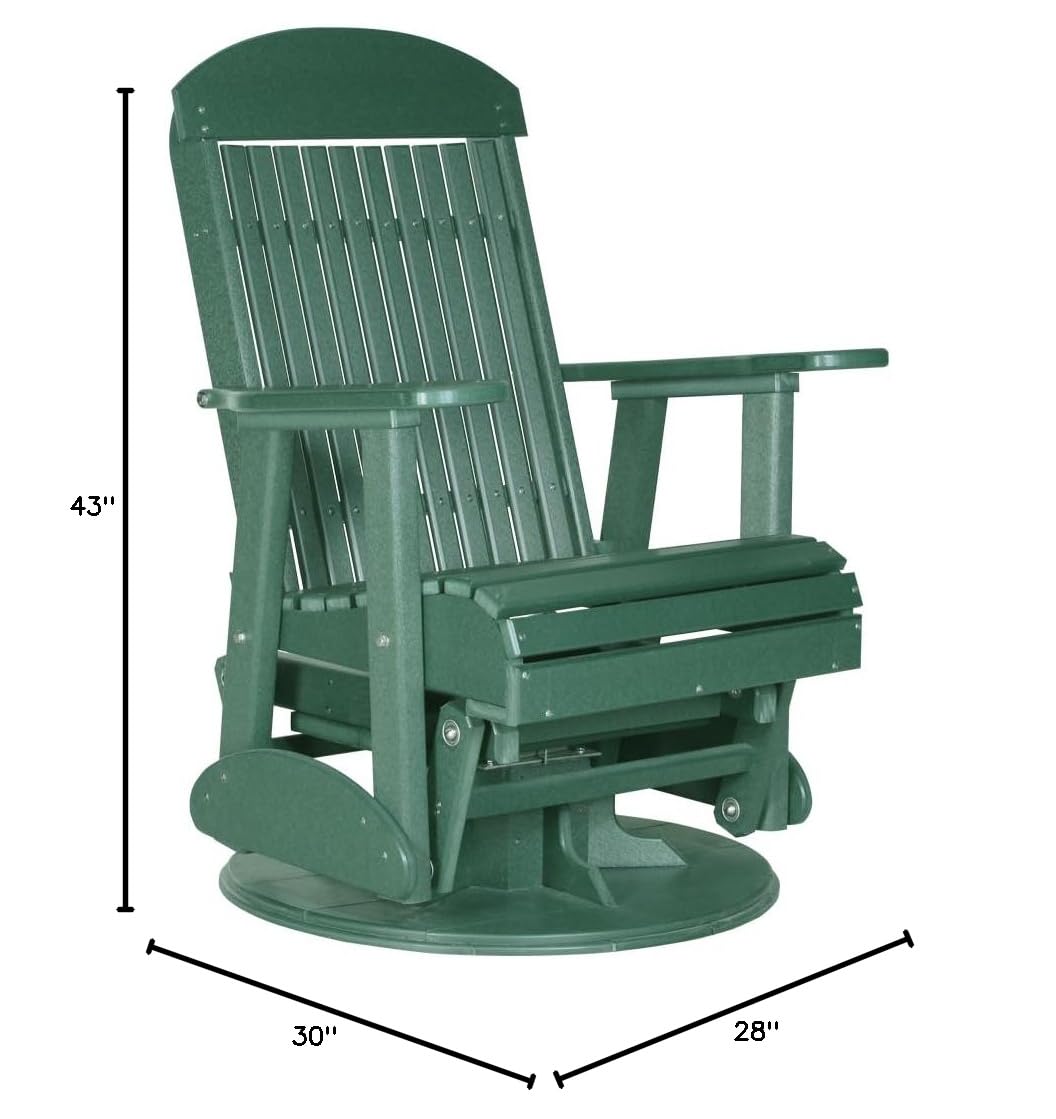 Furniture Barn USA 2' Classic Swivel Glider Rocking Chair - Durable Poly Lumber Outdoor Patio Furniture in Green - Perfect for Porch, Garden & Backyard Relaxation