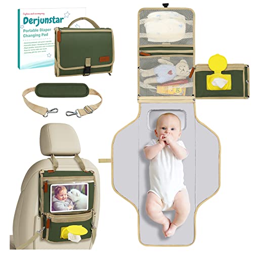DerJunstar Portable Waterproof Baby Changing Pad - Travel Diaper Changing Mat for Newborns & Infants (Green) | Ideal for Home, Nursery, Car & On-the-Go Parents